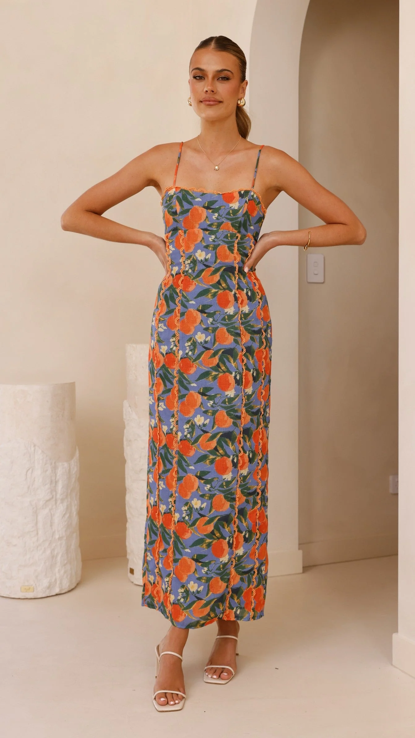 Carlia Midi Dress - Orange Print