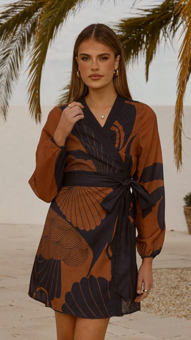 Cassidy Long Sleeve Mini Dress - Coco/Navy