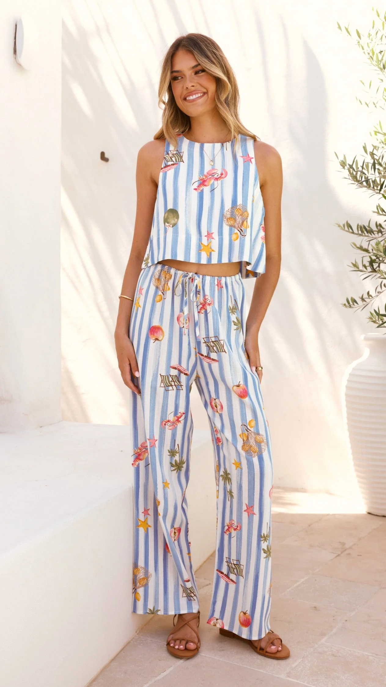 Alejandro Pants - Striped Sailor Print