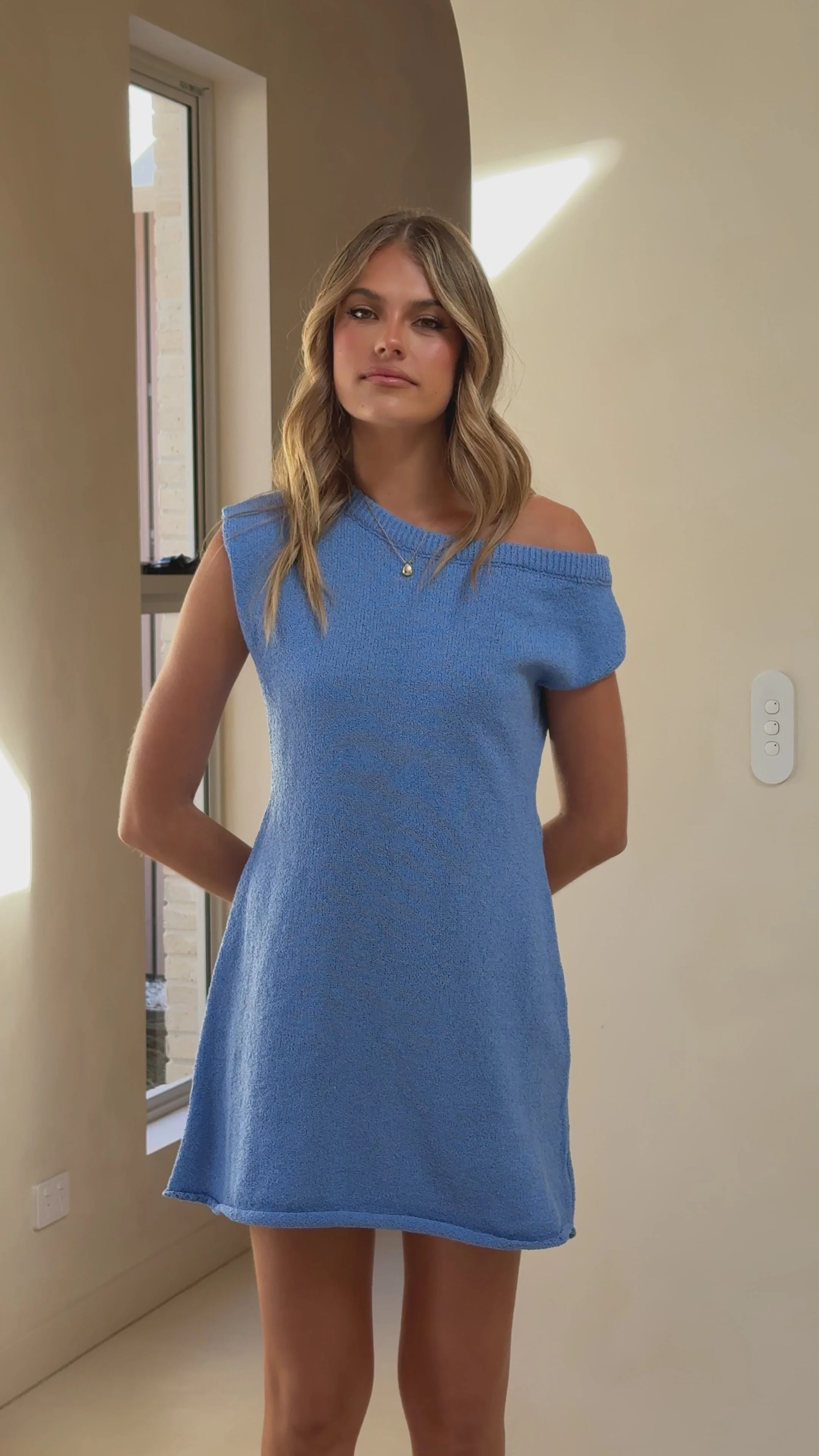 Robin Off Shoulder Mini Dress - Blue