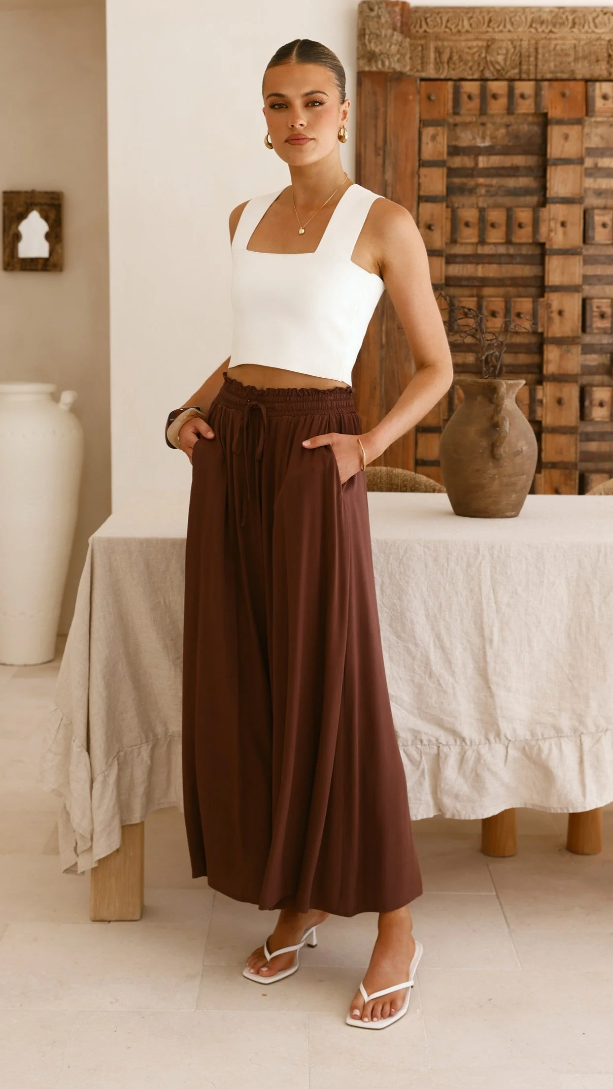 Aria Wide Leg Pants - Chocolate