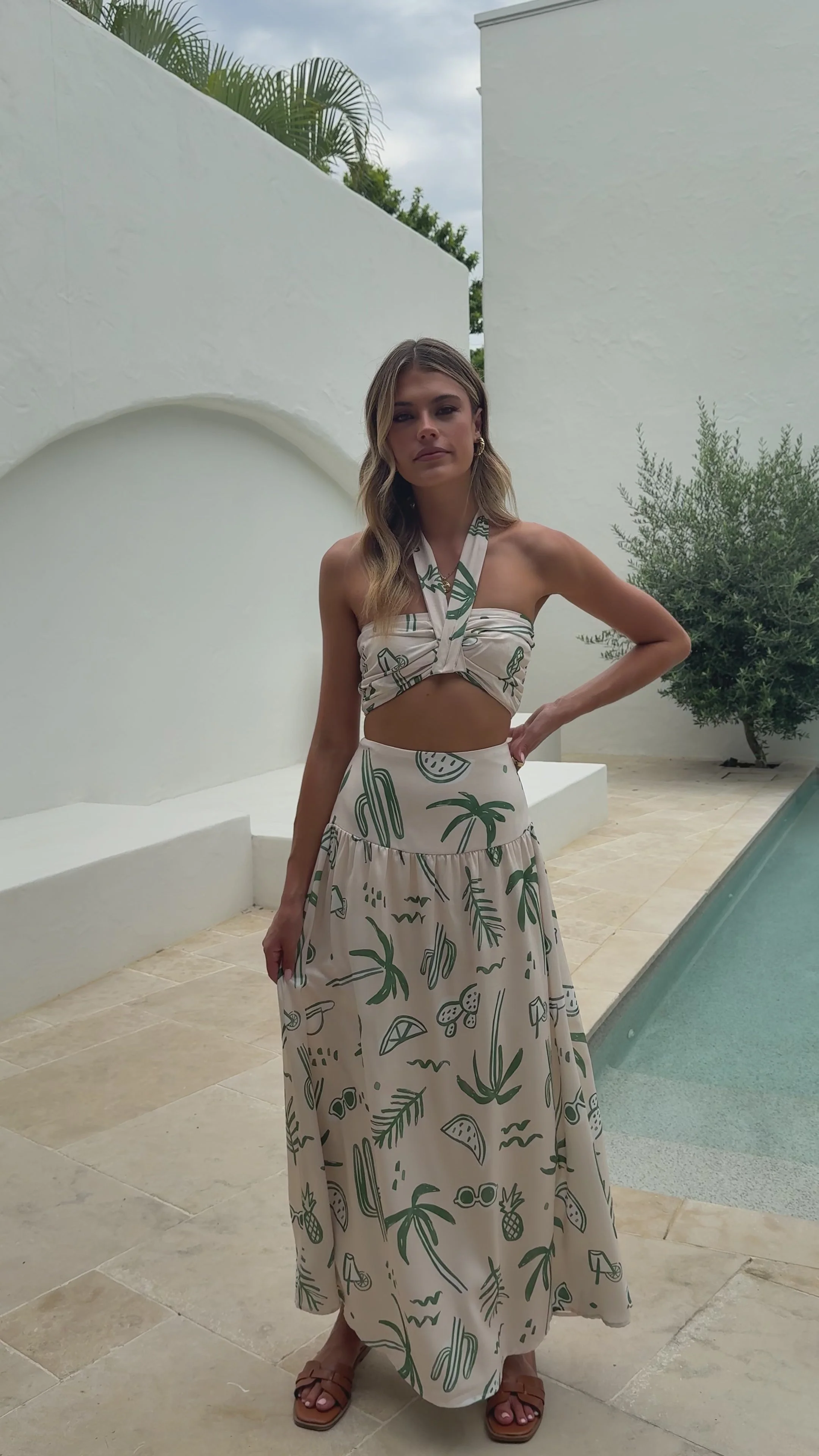 Zafrina Halter Top - Green Palm