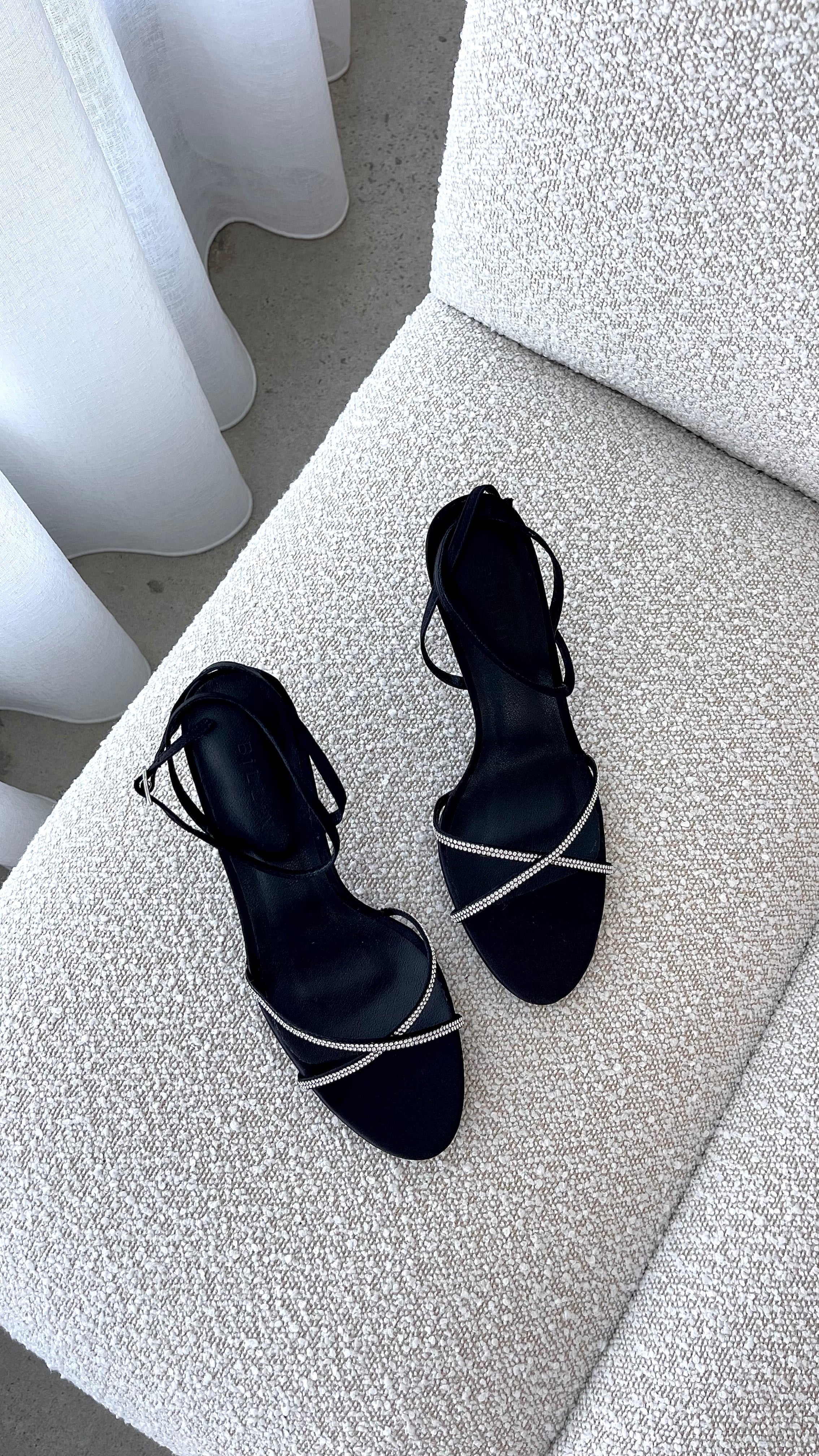 Vixin Heels - Black Satin Diamante