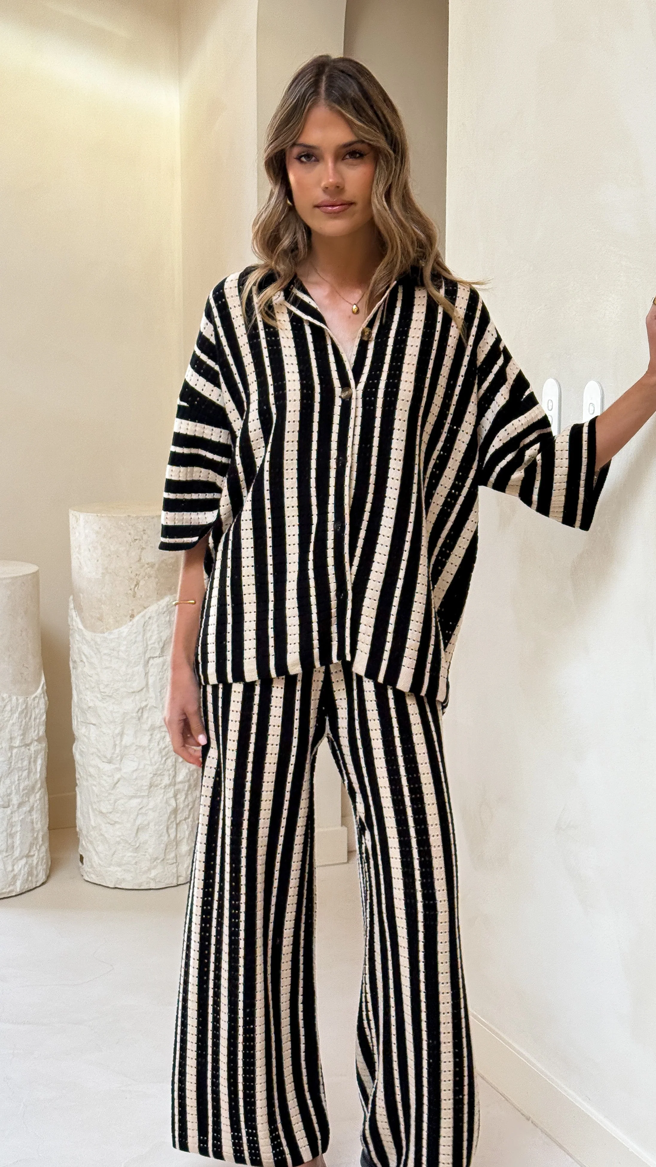 Layla Knit Wide Leg Pants - Black