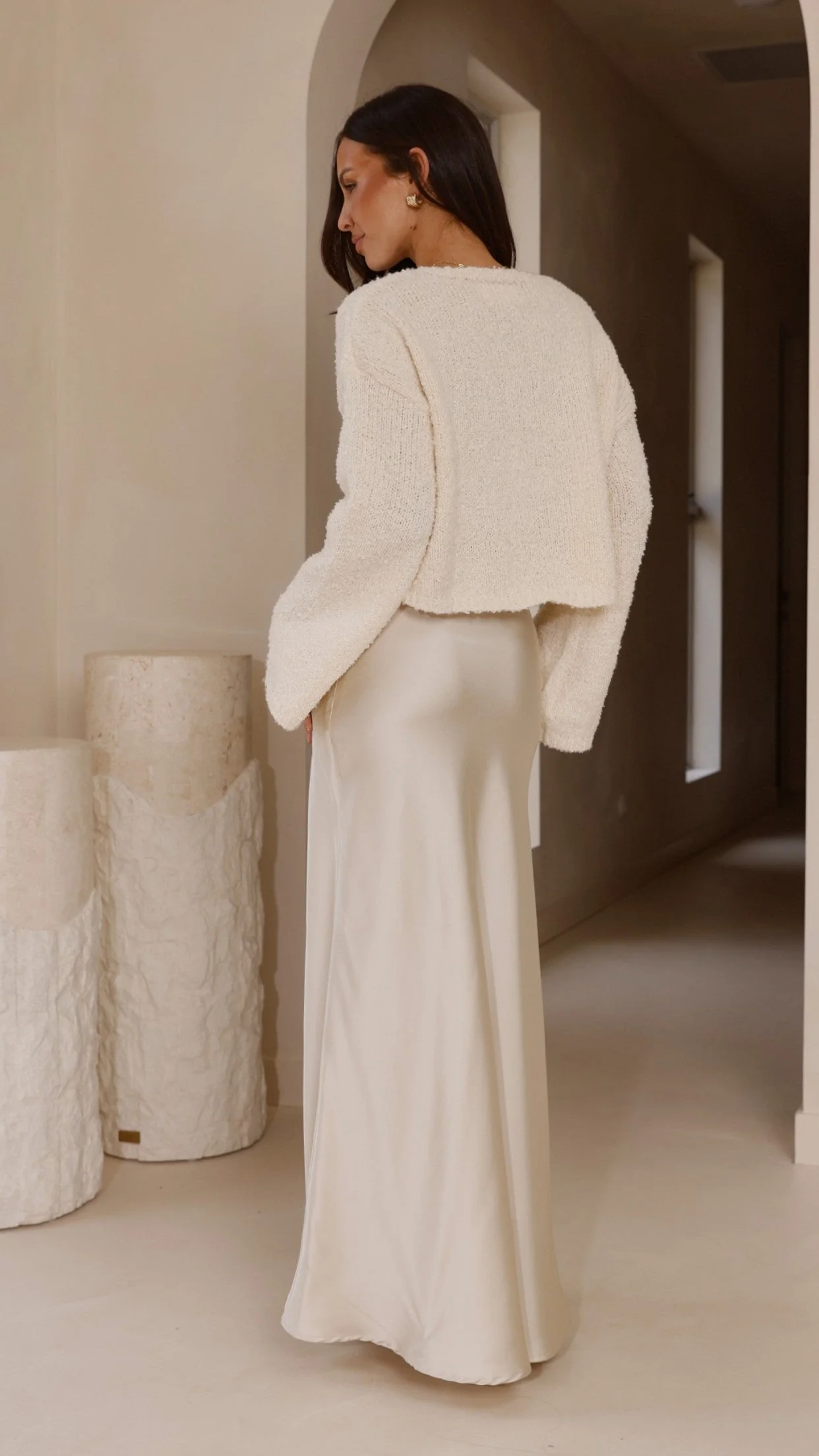 Zala Cropped Knit Sweater - Cream