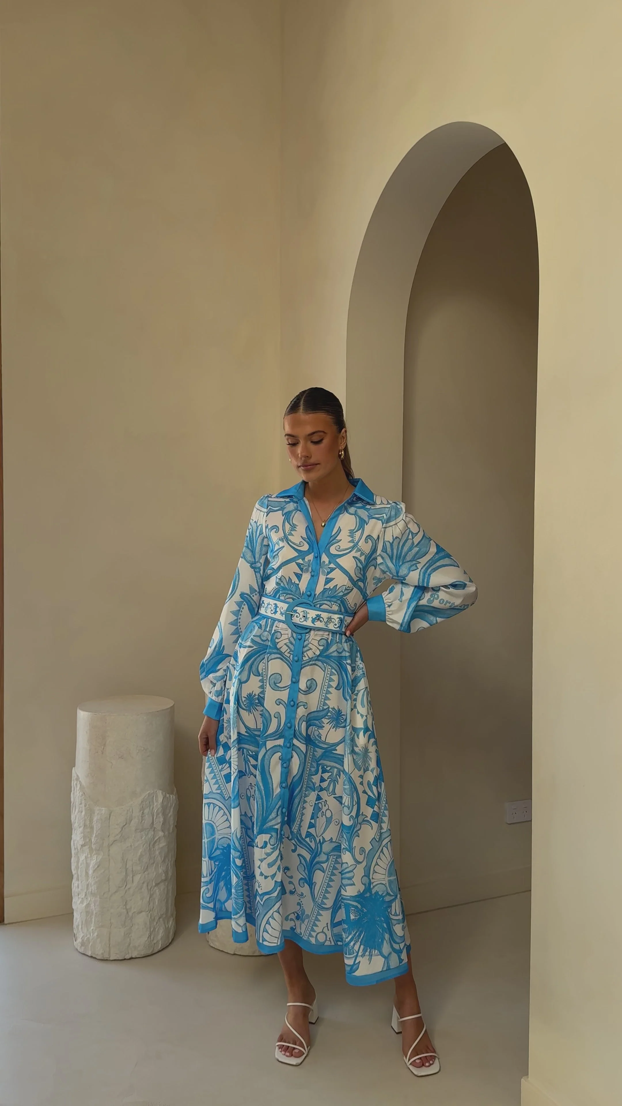 Madeline Long Sleeve Midi Dress - Portofino Azure