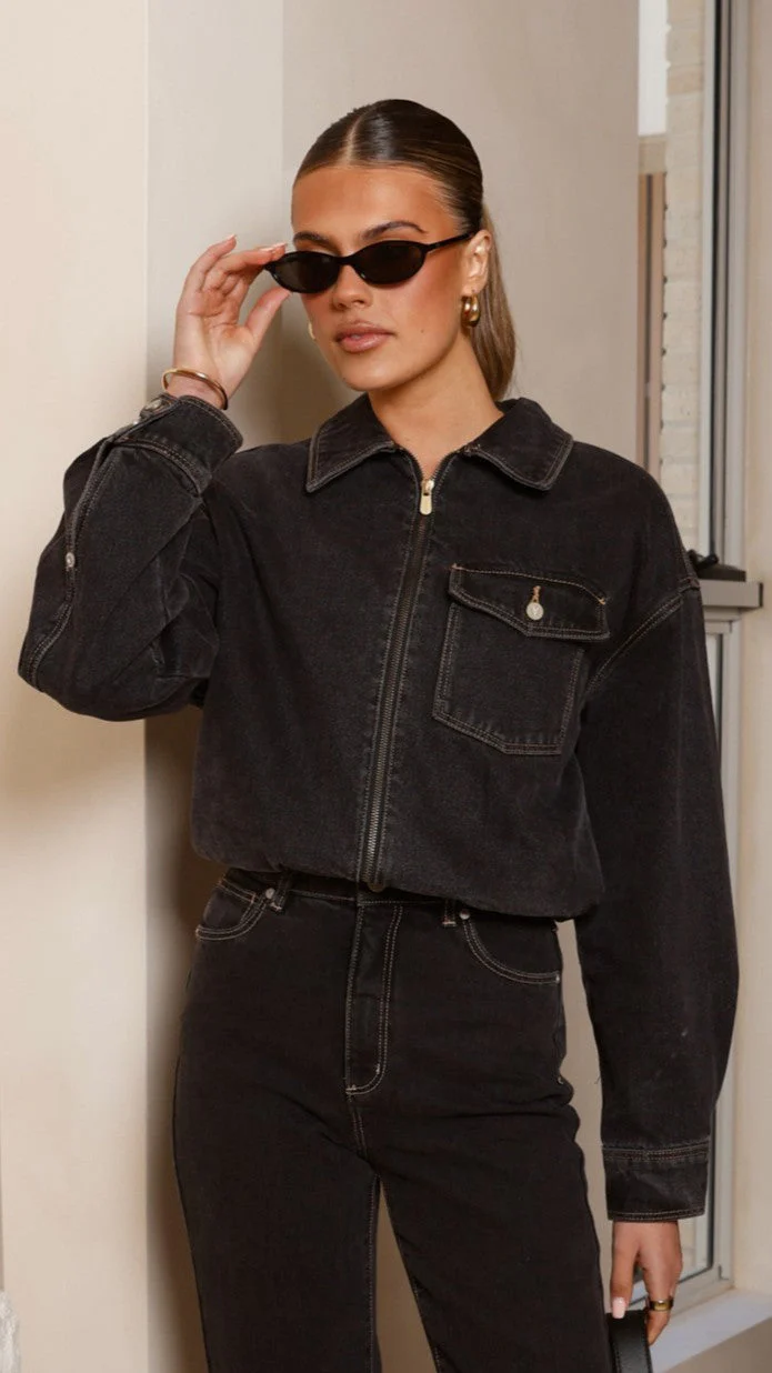Abrand Denim Bomber Cara - Washed Black