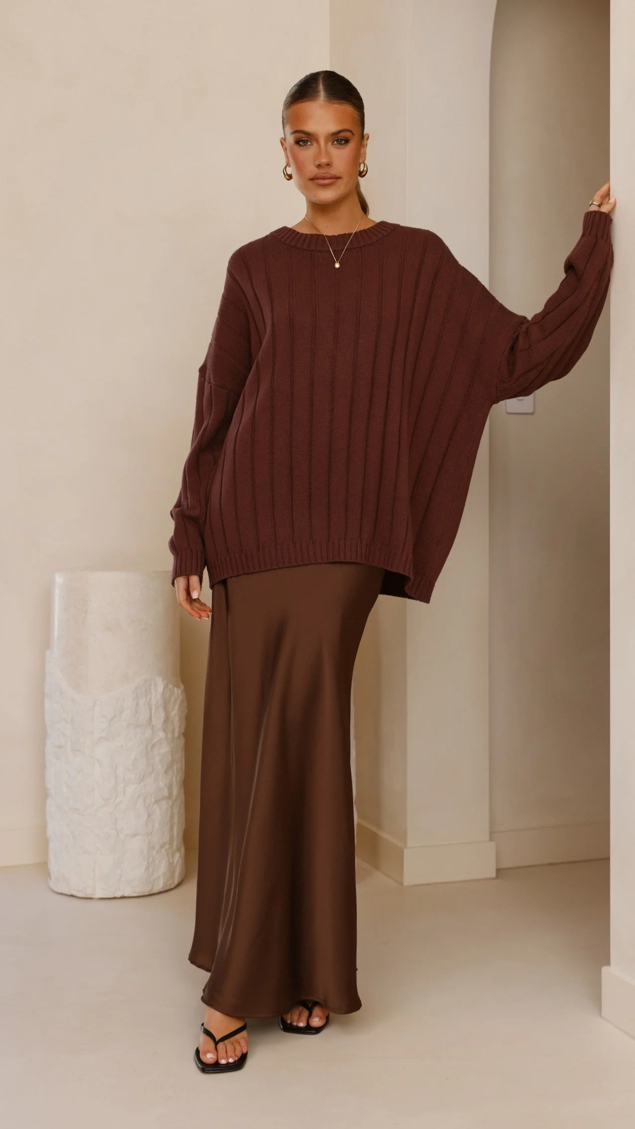 Darina Bias Cut Maxi Skirt - Chocolate