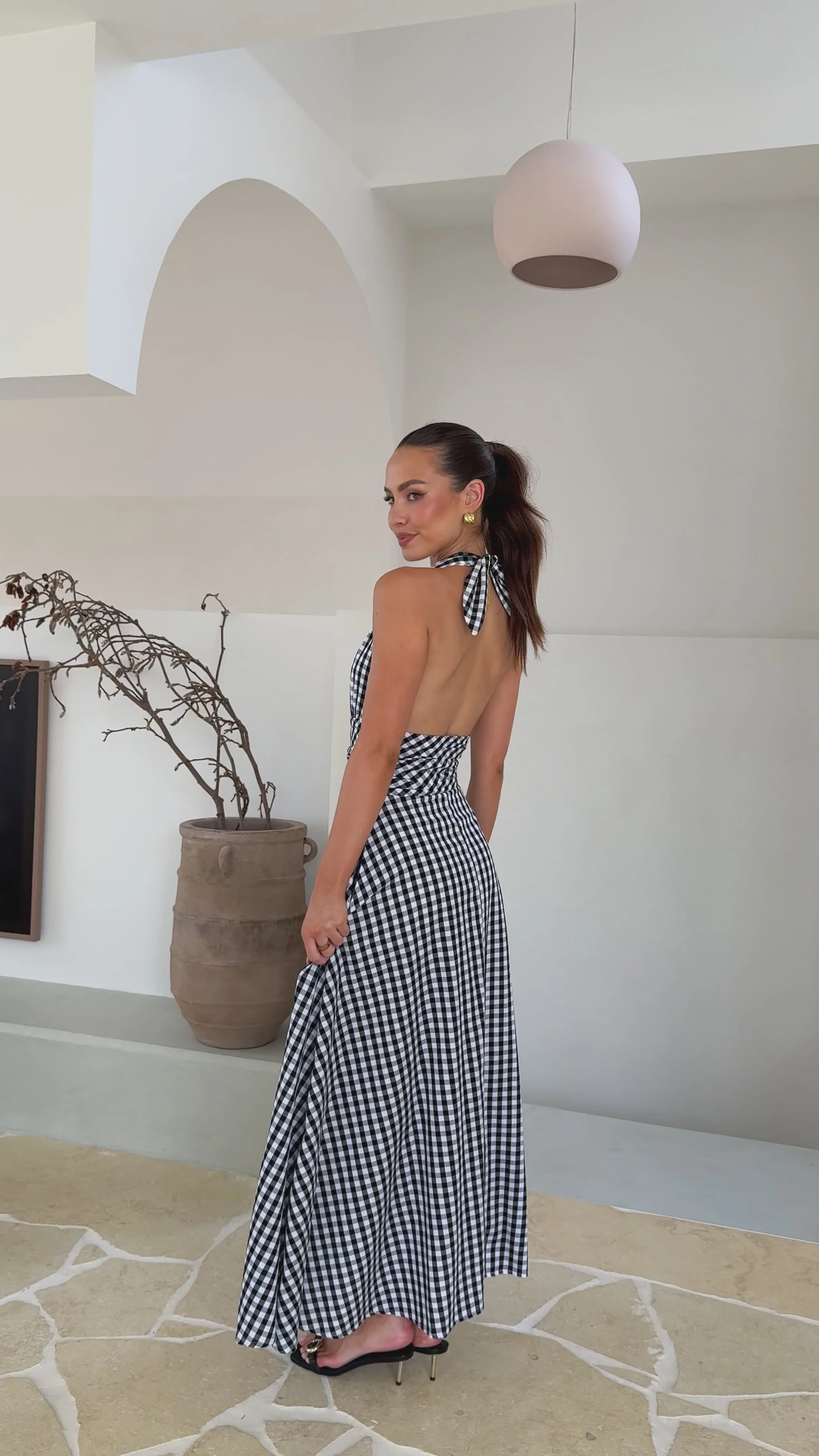 Brydie Halter Maxi Dress - Gingham Black