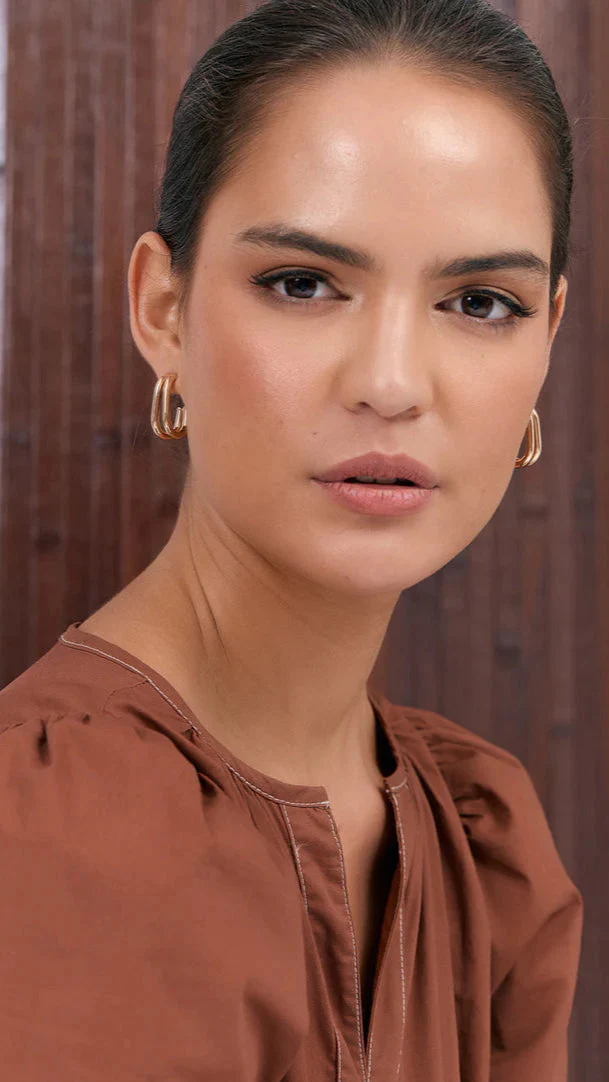 Double Curved Front Stud Earrings - Silver