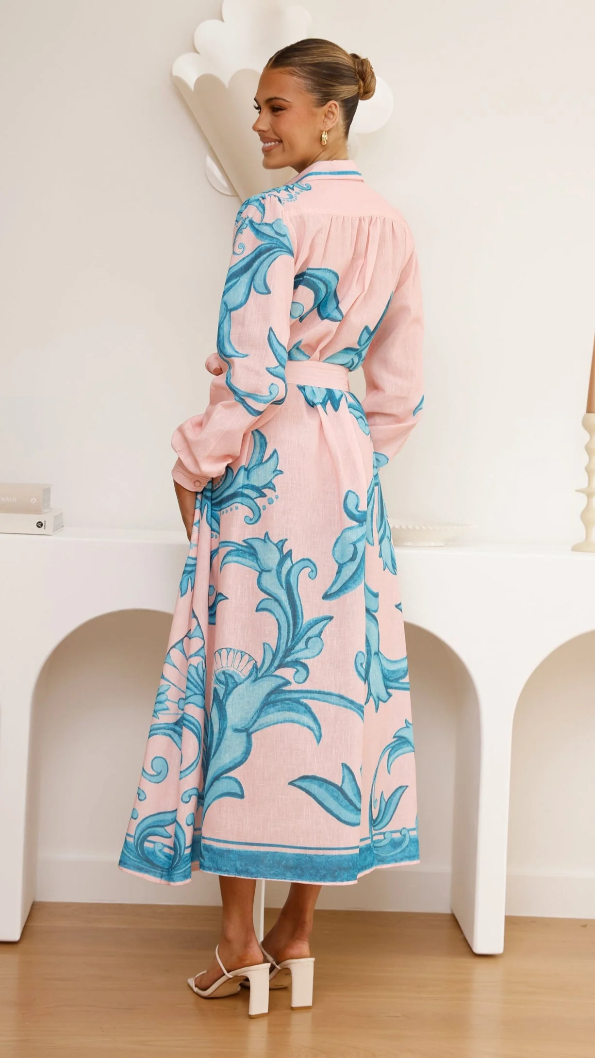 Lucia Long Sleeve Maxi Dress - Aqua/Pink Print