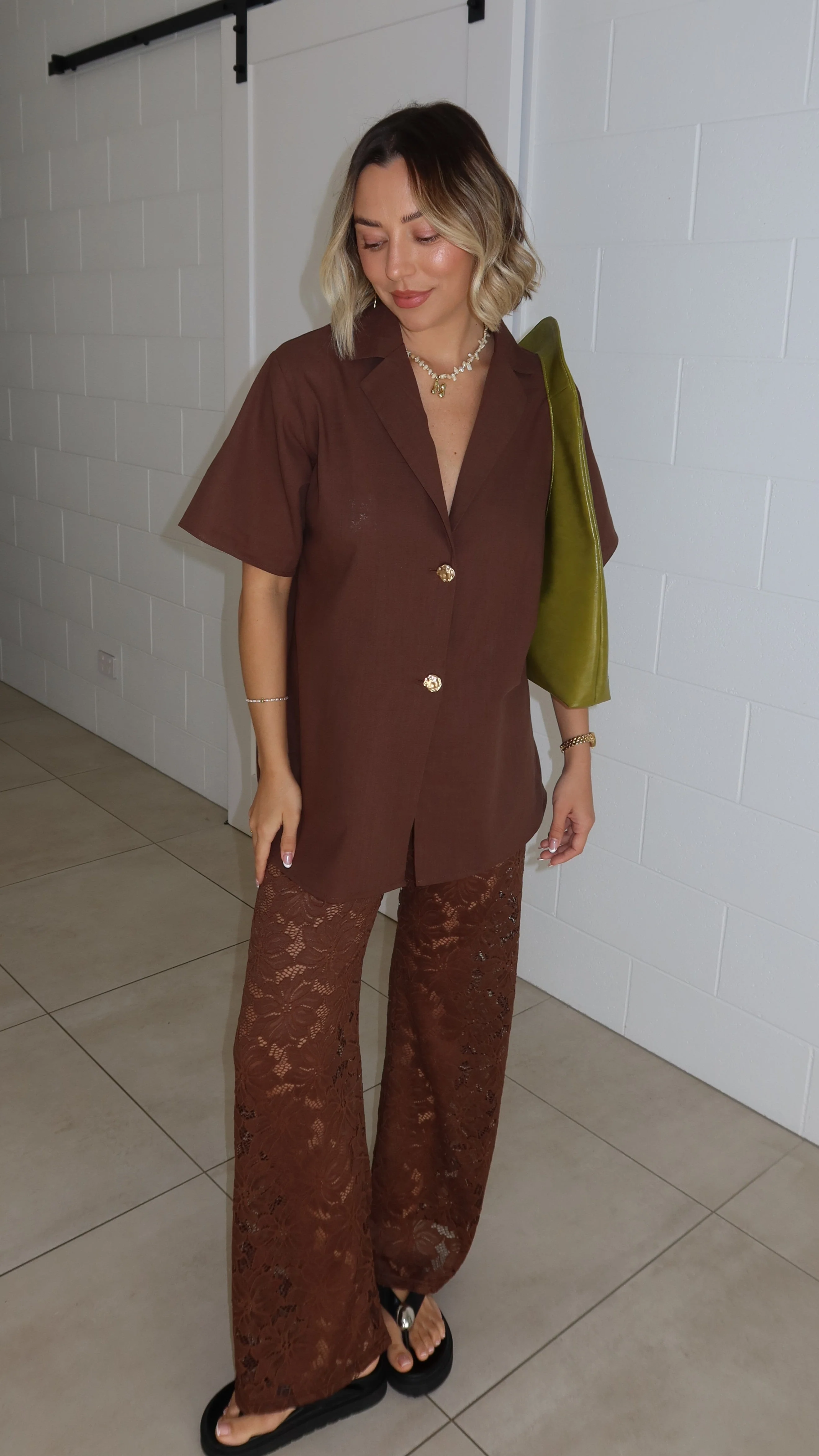 Azura Shirt And Pants Set - Brown