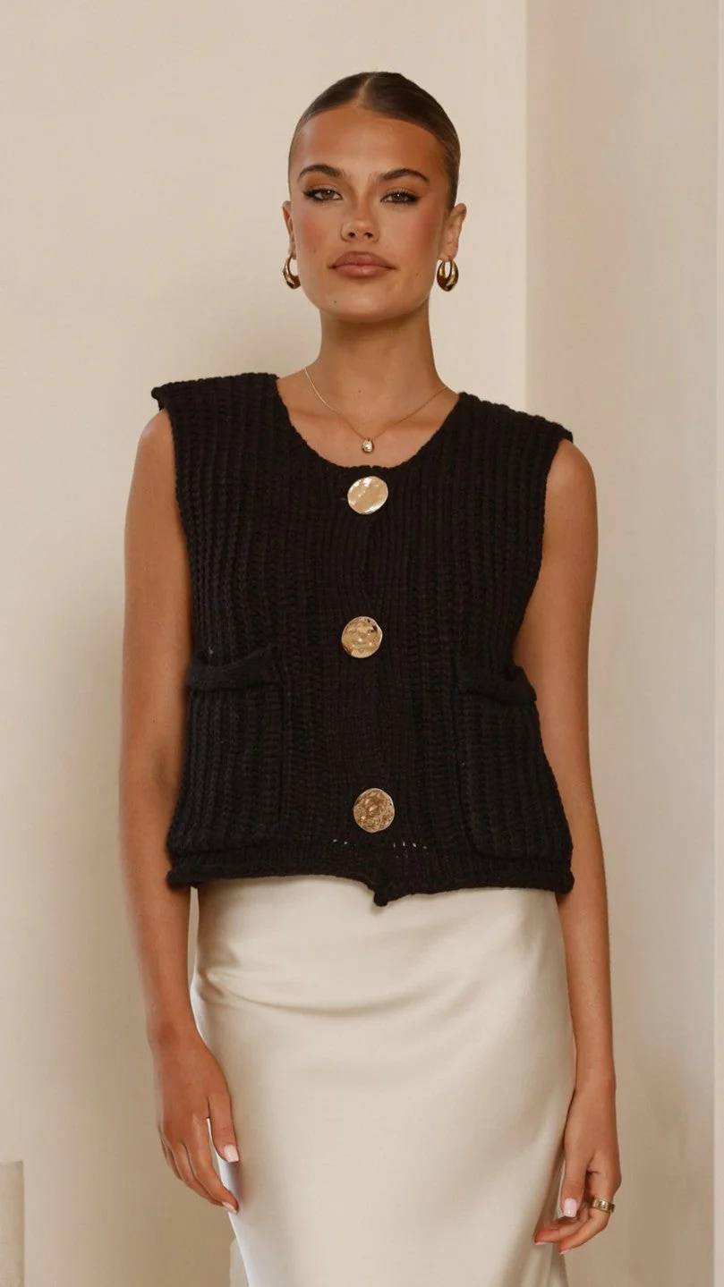 Jaffa Cropped Knit Vest - Black