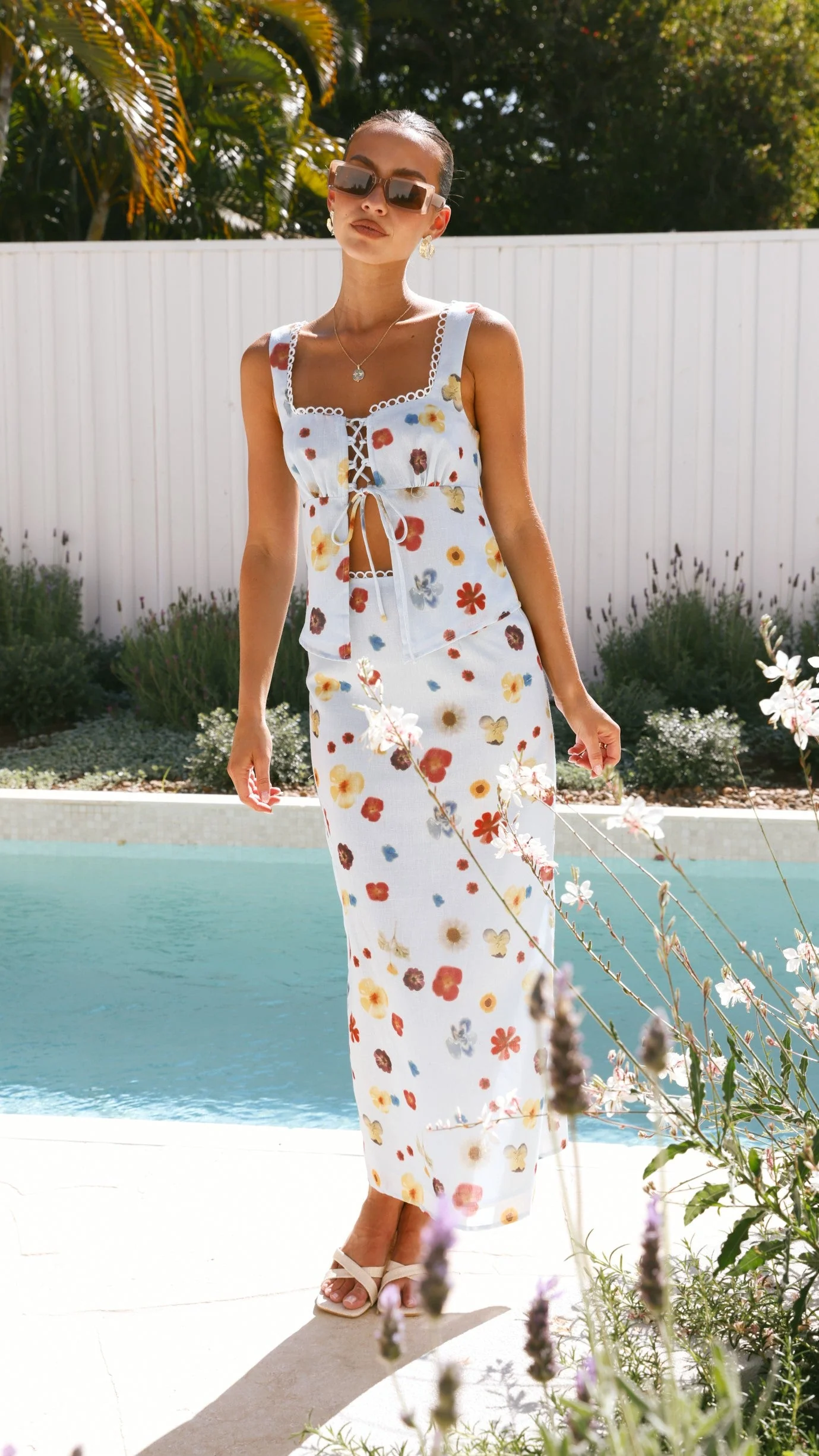 Vaiana Tie Top - Blue / Floral