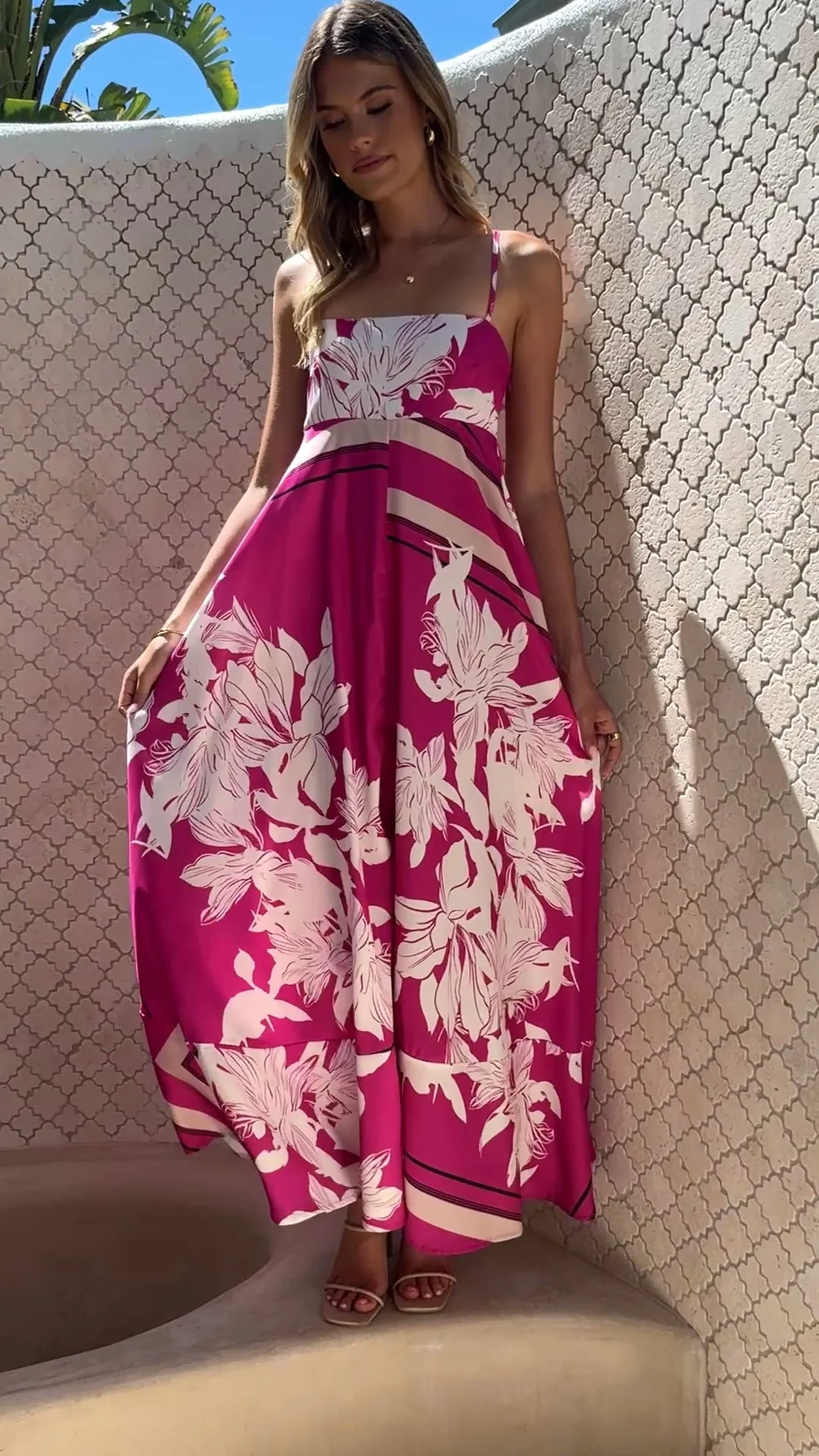 Kaethe Maxi Dress - Hot Pink Print