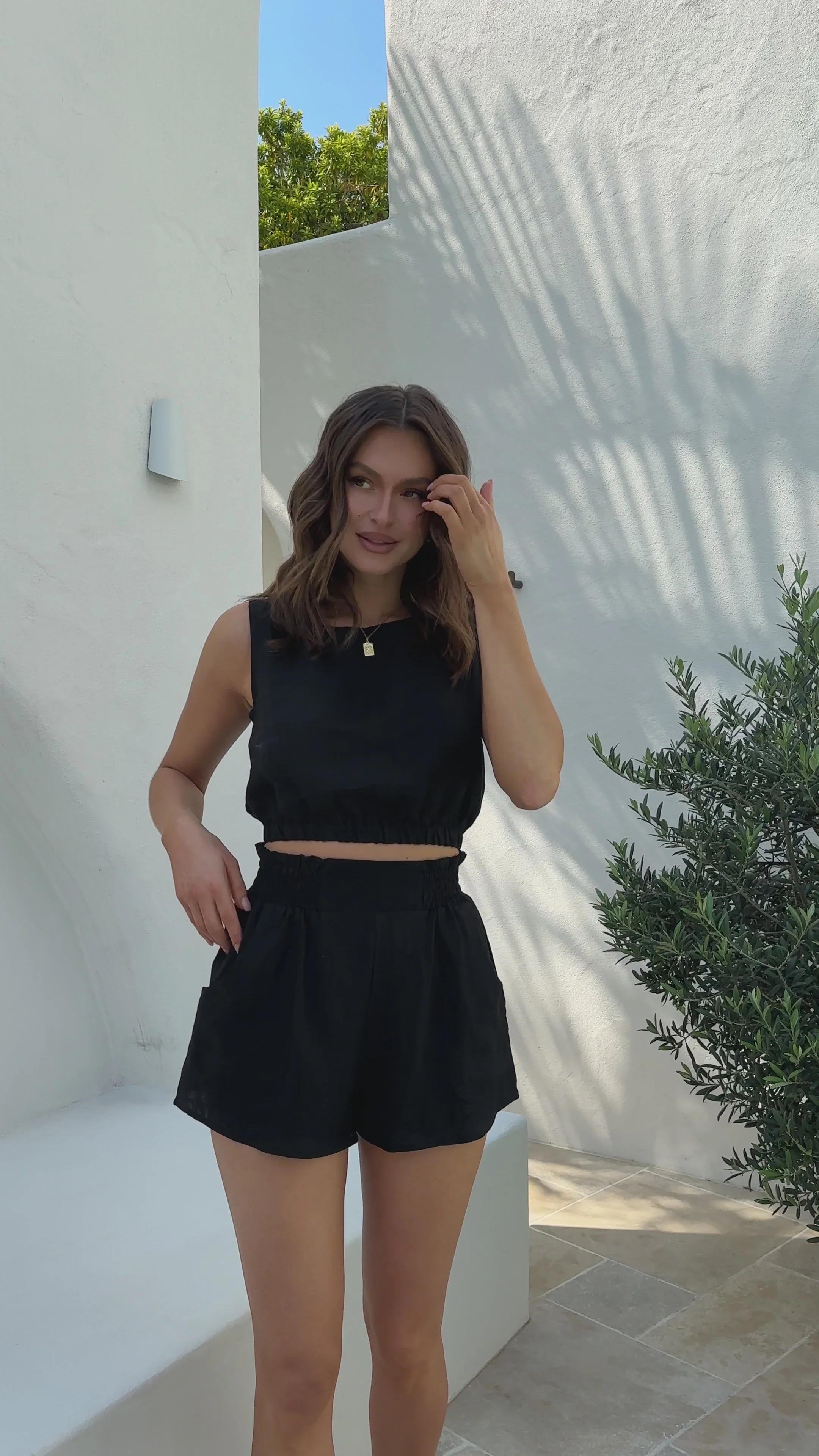 Aimee Linen Top - Black