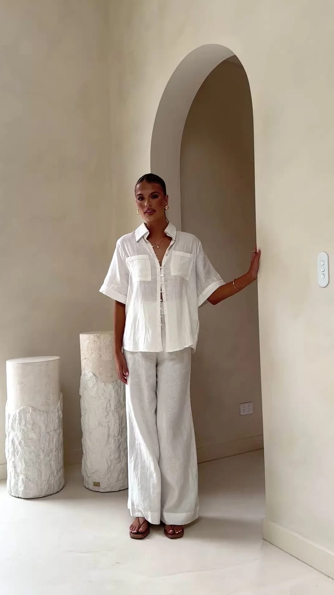 Darcila Short Sleeve Button Up Shirt - White