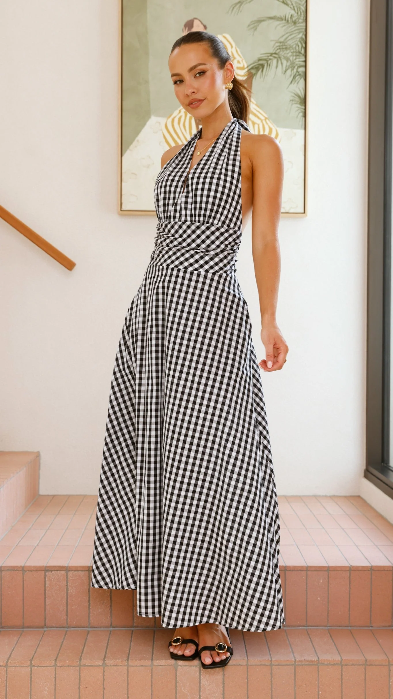 Brydie Halter Maxi Dress - Gingham Black
