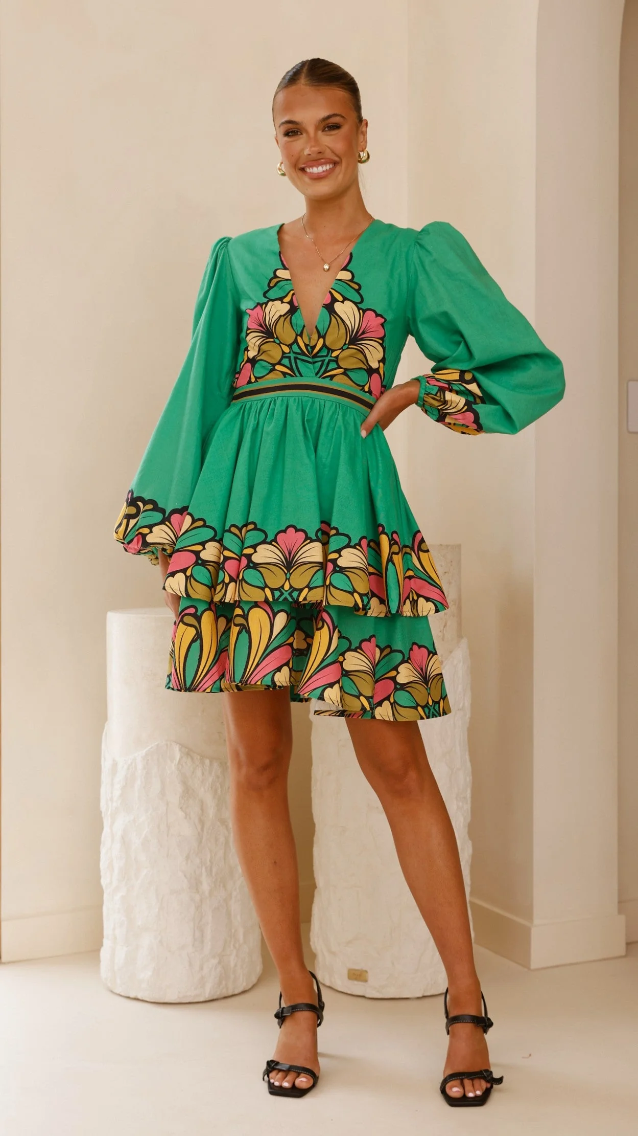 Portugal Long Sleeve Mini Dress - Apple