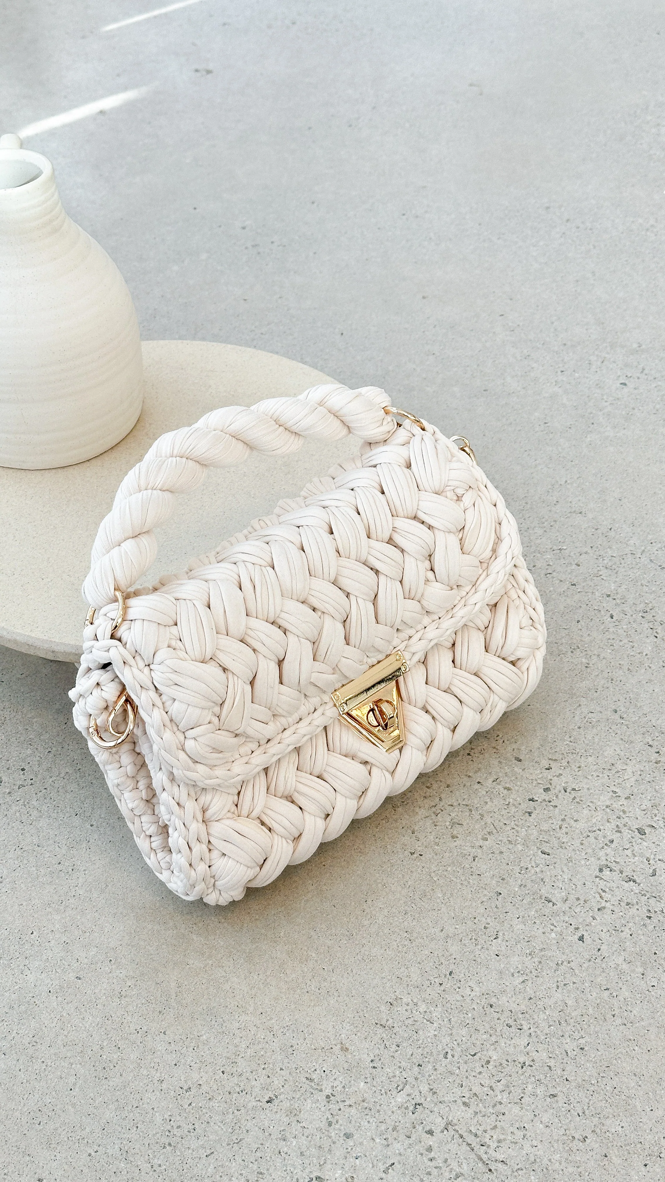 Annabel Chunky Plaited Handbag - Light Cream