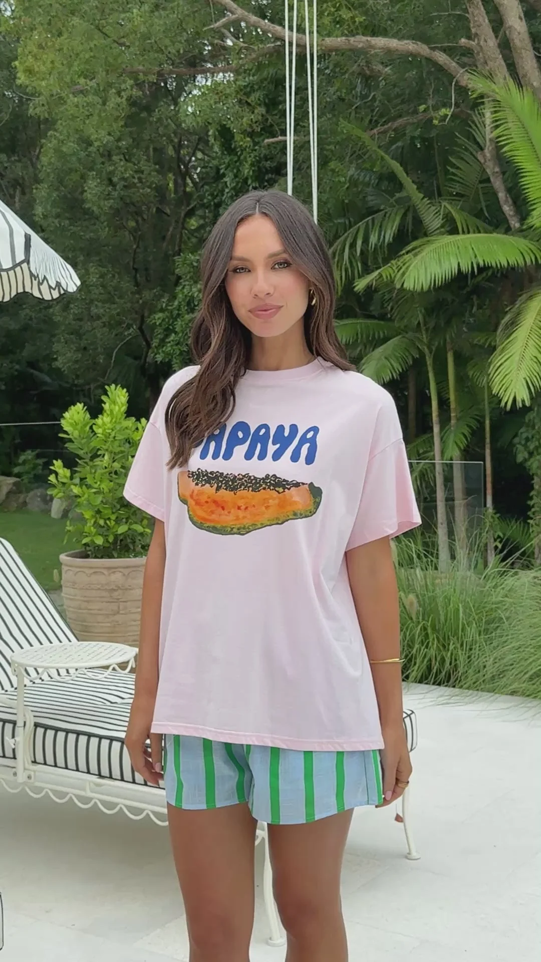 Sliced Papaya Top and Shorts Set - Pink/Blue