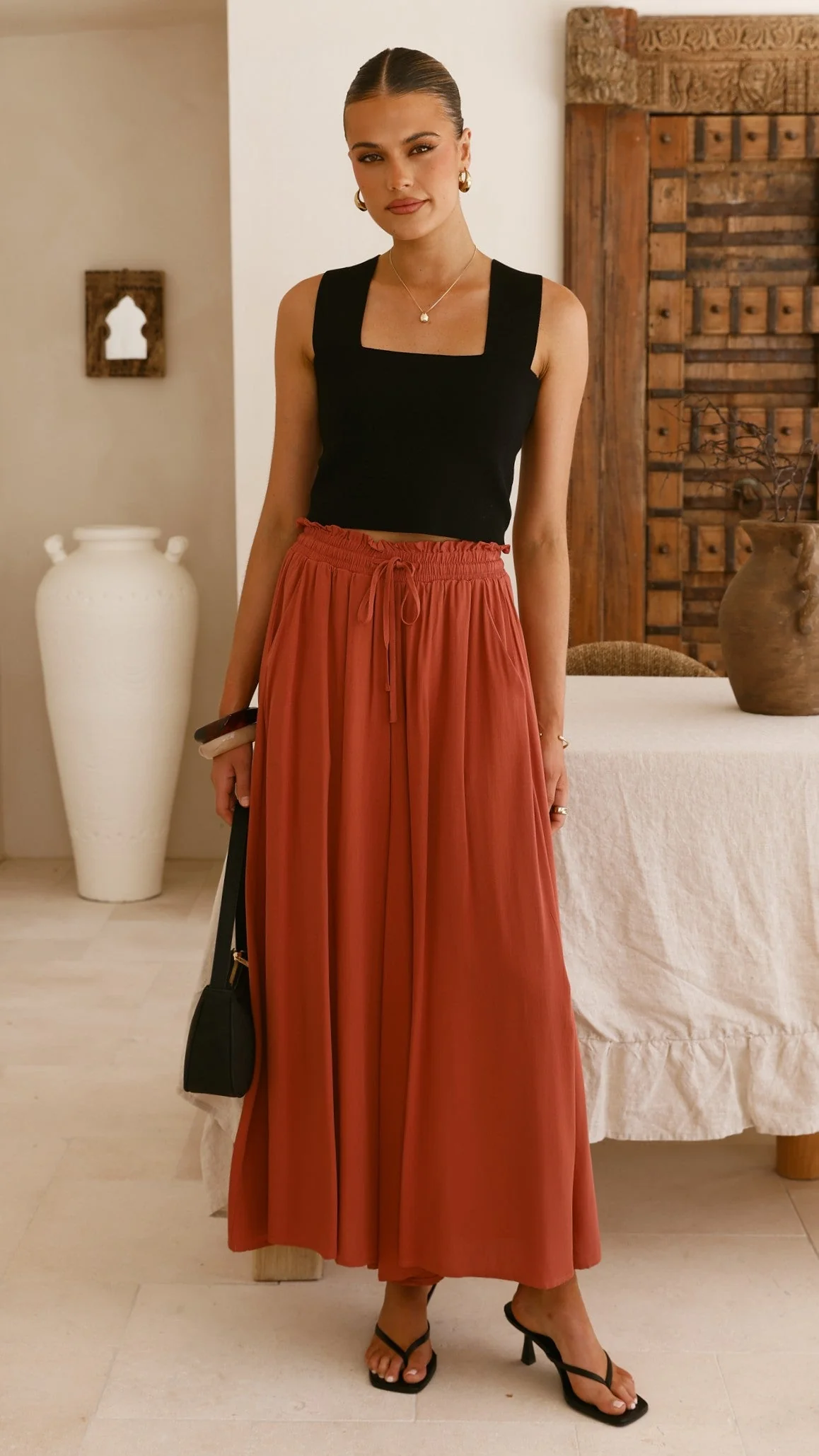 Aria Wide Leg Pants - Terracotta