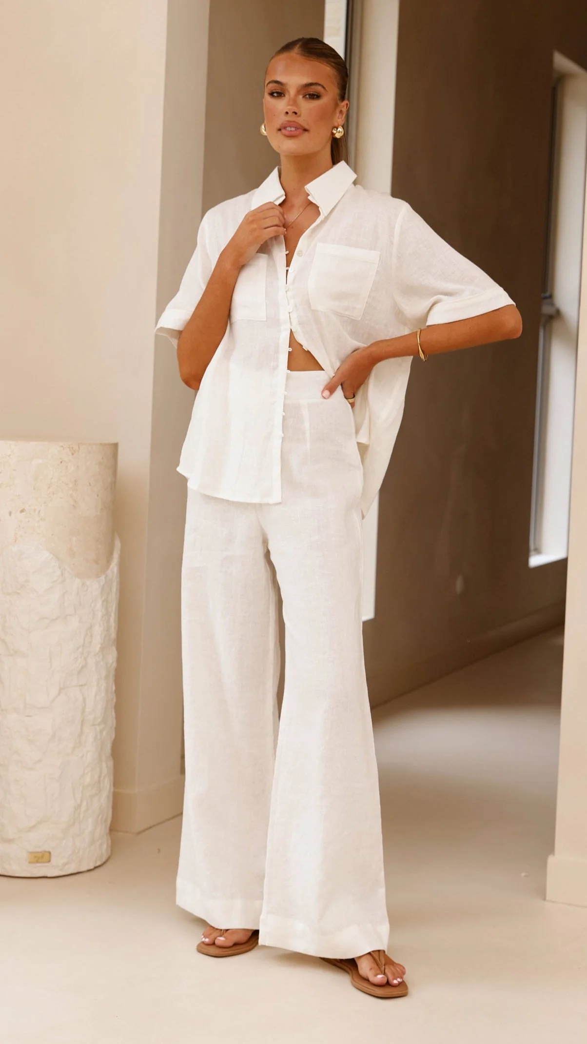 Darcila Short Sleeve Button Up Shirt - White