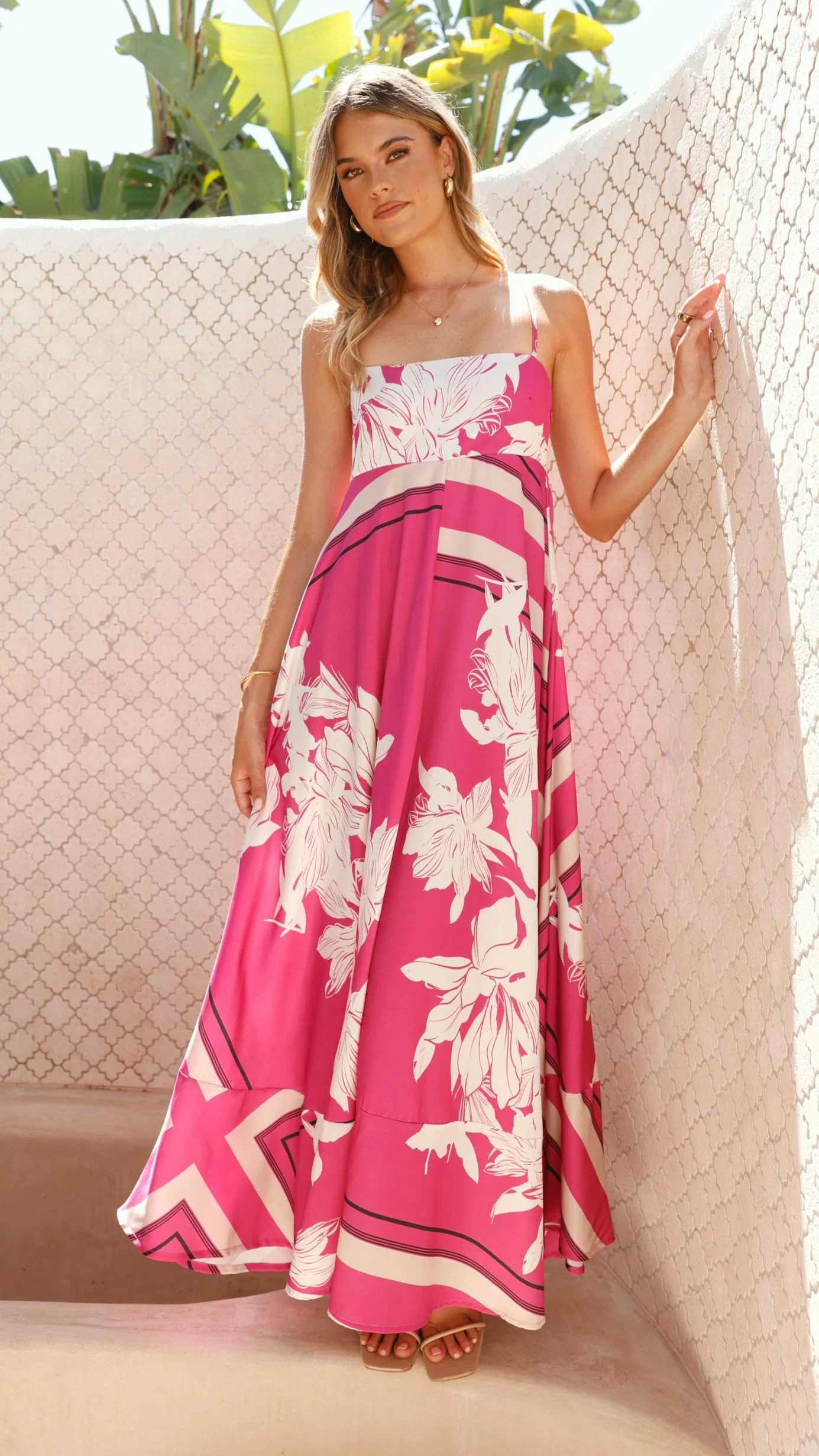 Kaethe Maxi Dress - Hot Pink Print
