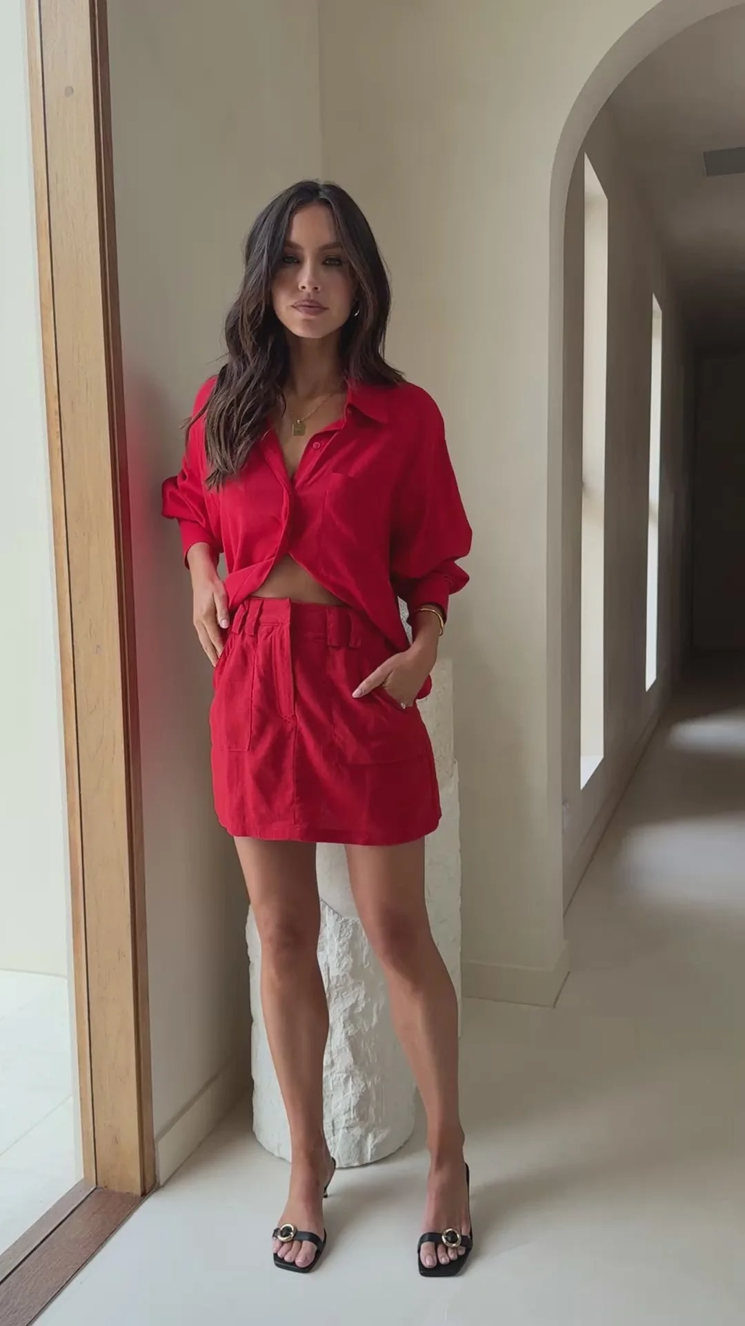 Charla Button Up Top - Red