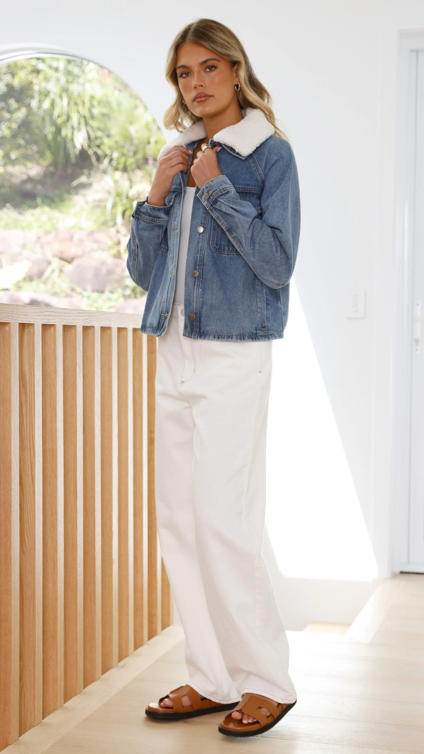 Laelia Teddy Jacket- Mid Blue Denim