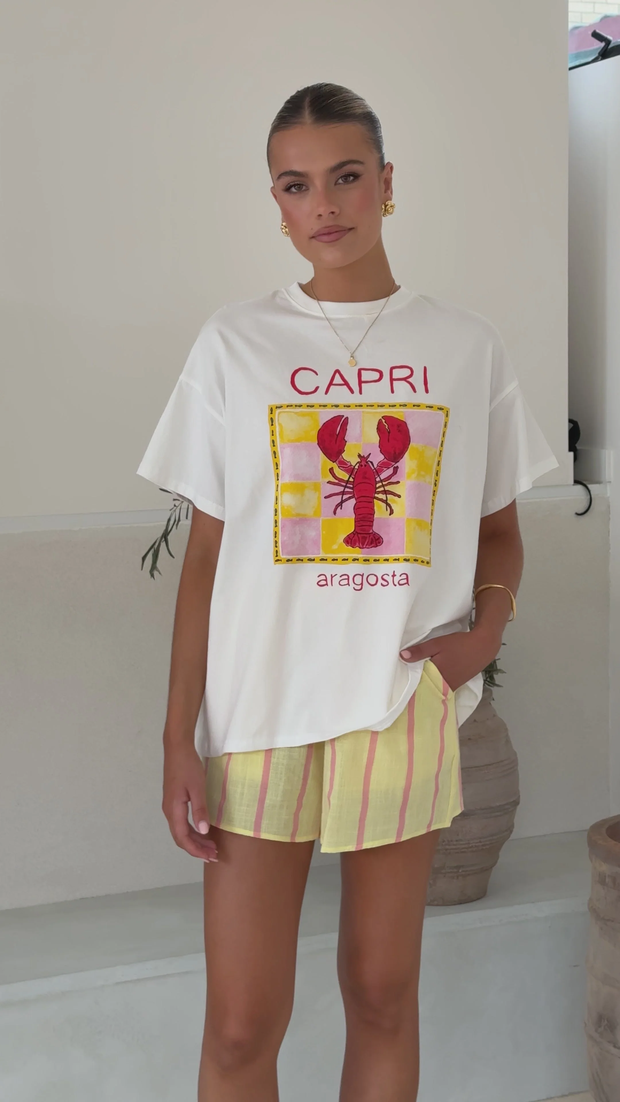 Capri Top and Shorts Set - White/Yellow