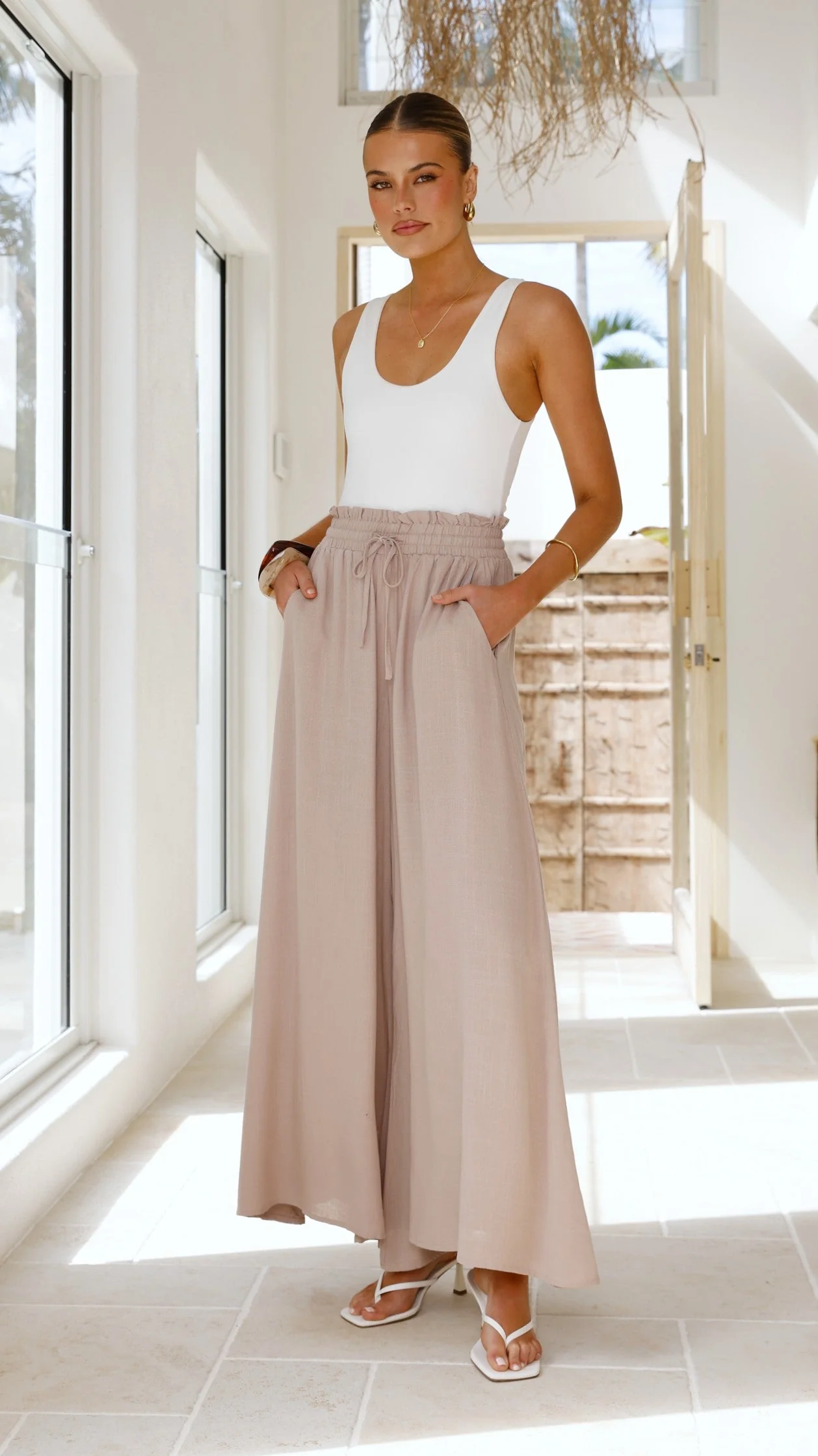 Avery Wide Leg Pants - Beige