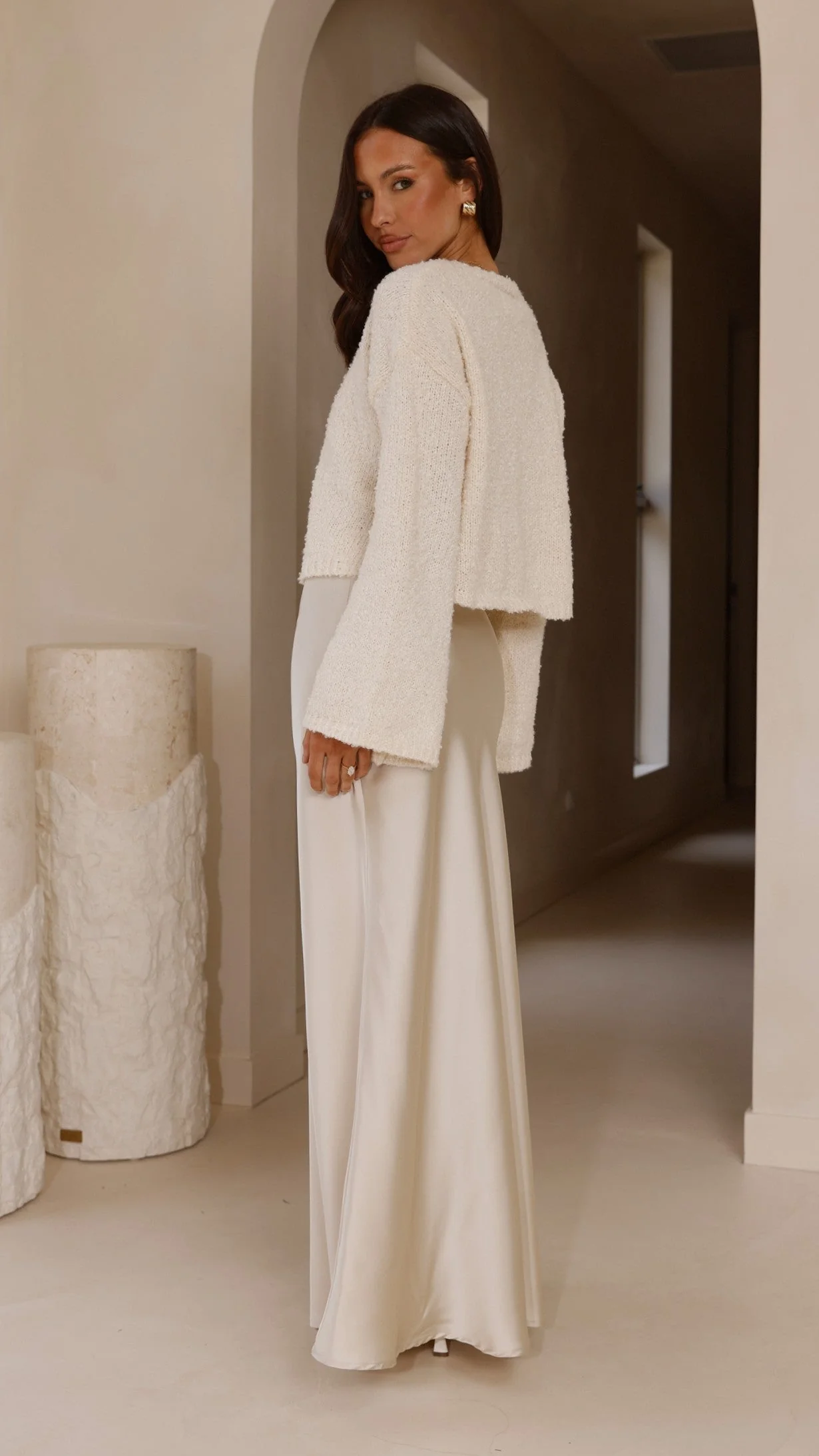 Zala Cropped Knit Sweater - Cream