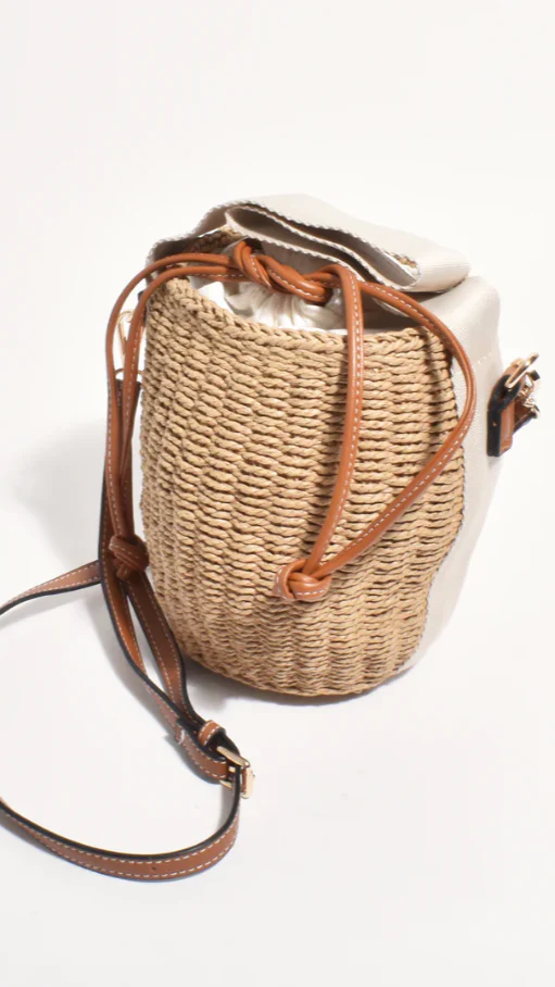 Cleo Woven Bucket Handbag - Natural / Tan