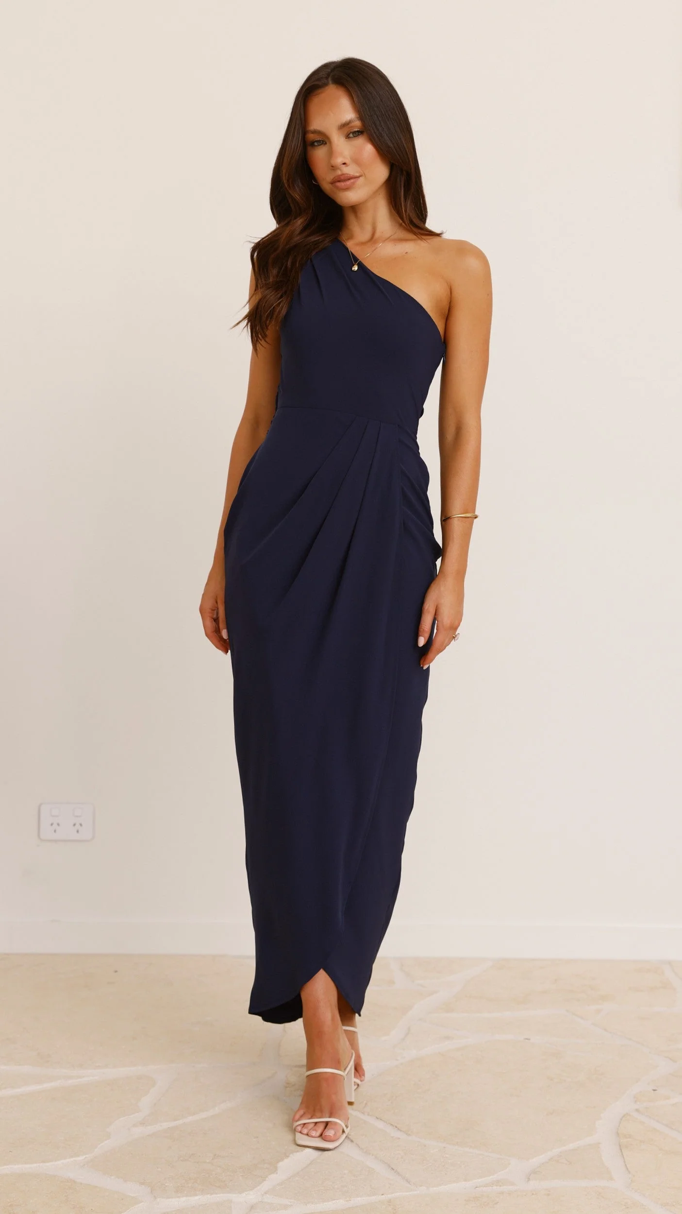 Clara One Shoulder Maxi Dress - Navy