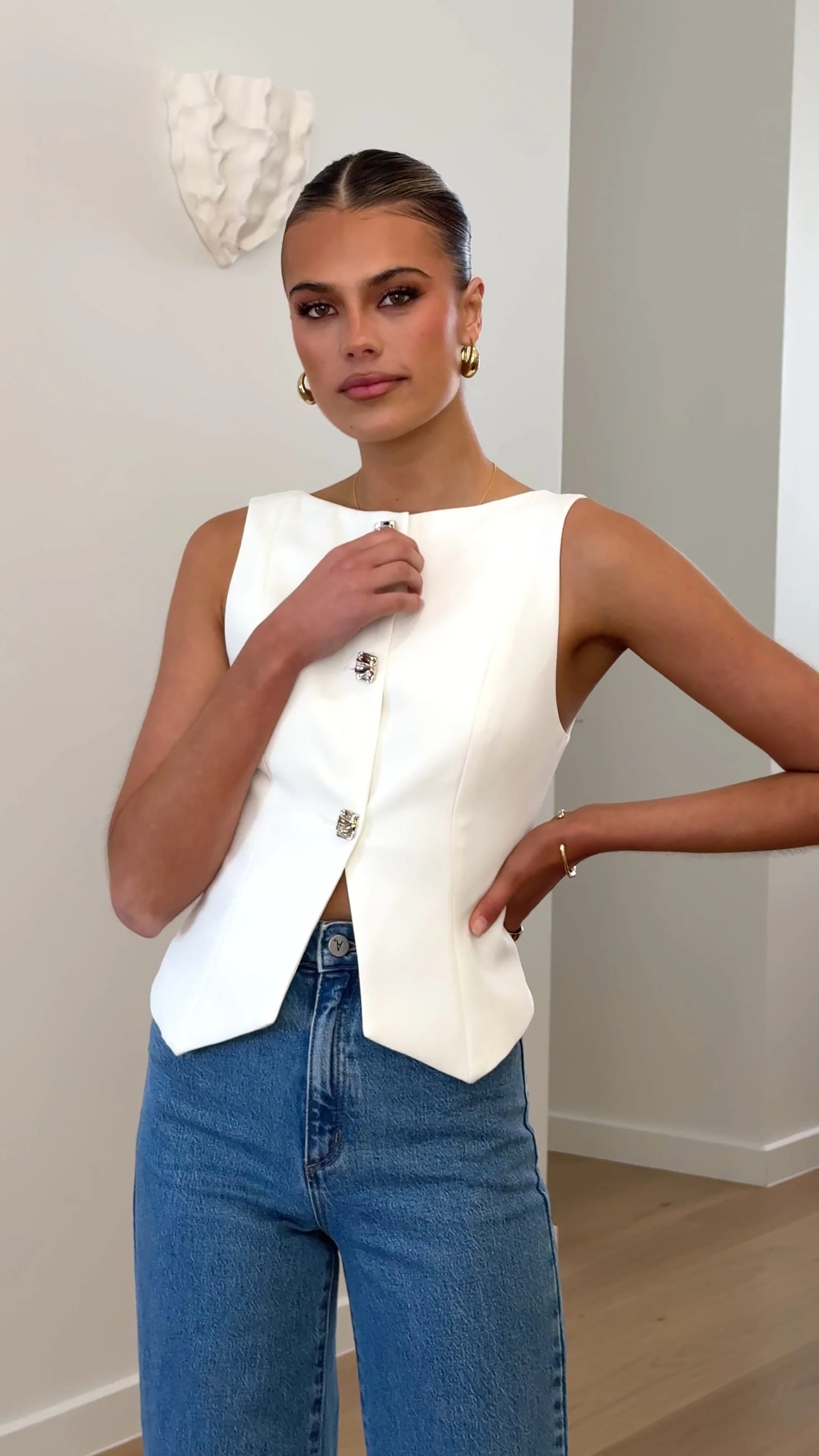 Alexis Button Up Vest - White