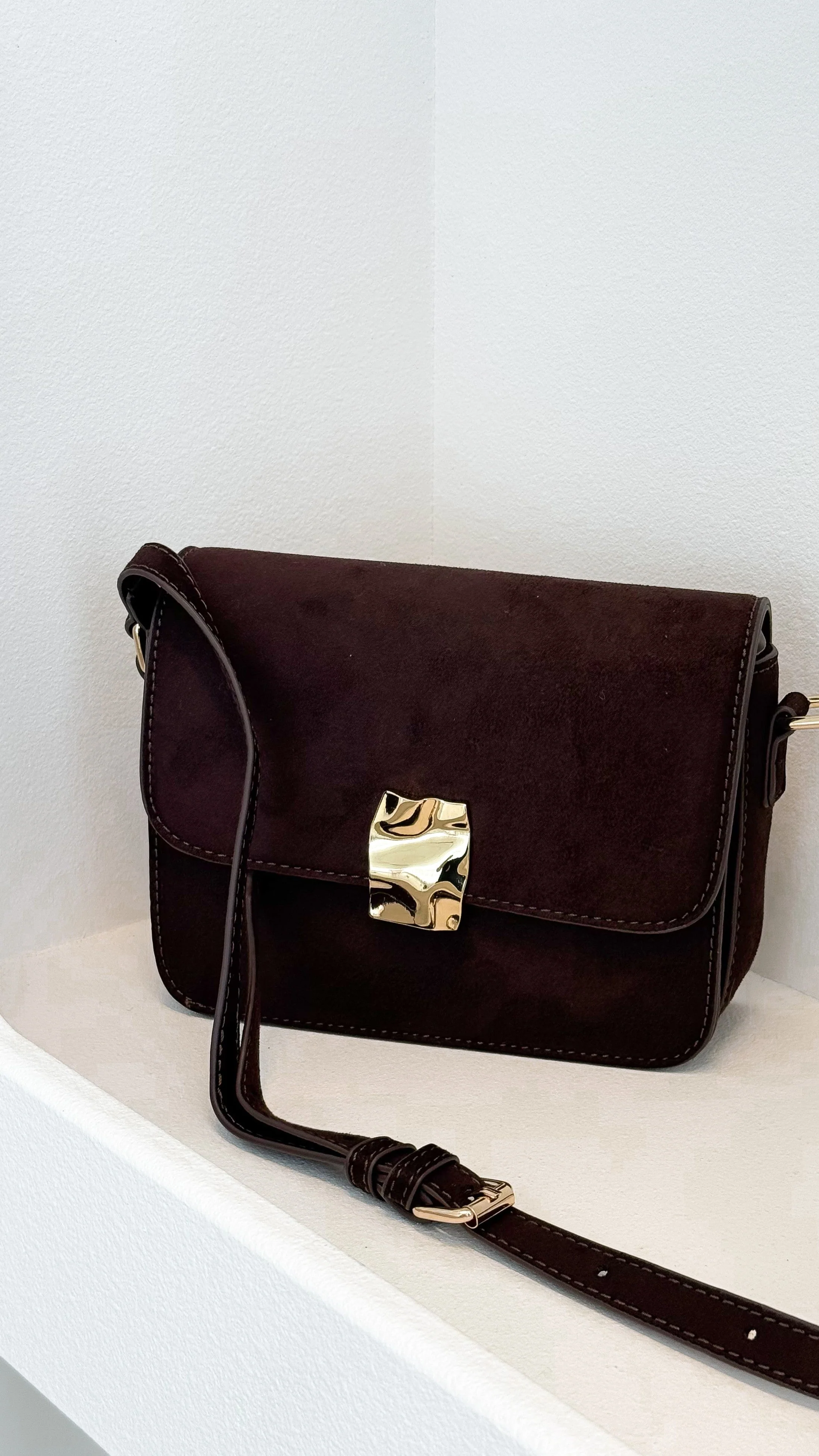 Chelsea Cross Body Bag - Chocolate Suede