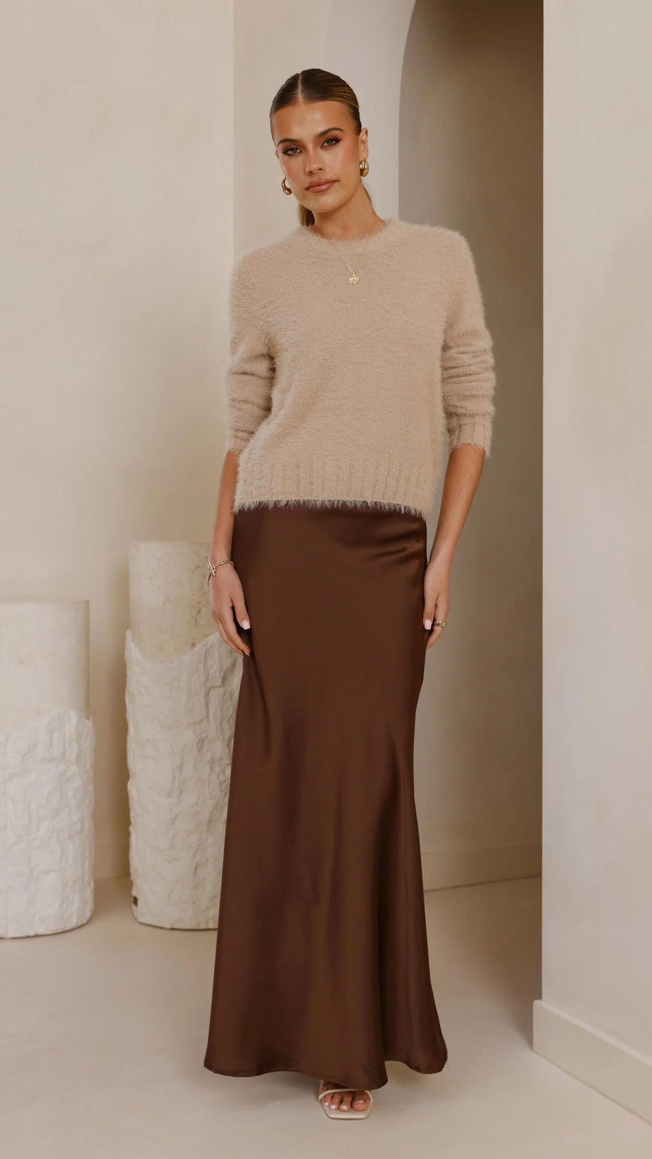 Darina Bias Cut Maxi Skirt - Chocolate