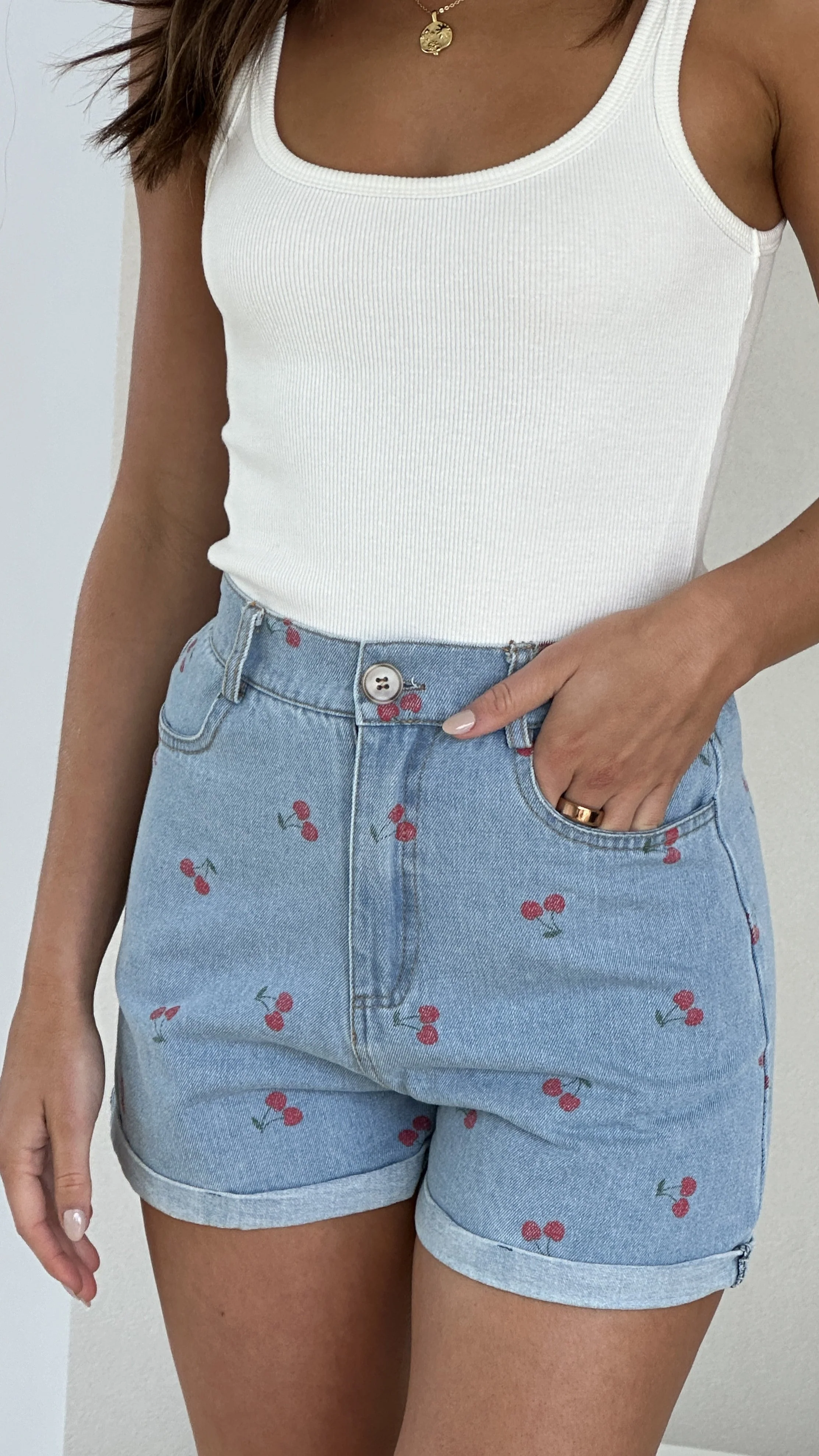 Aria Shorts - Light Denim Cherry