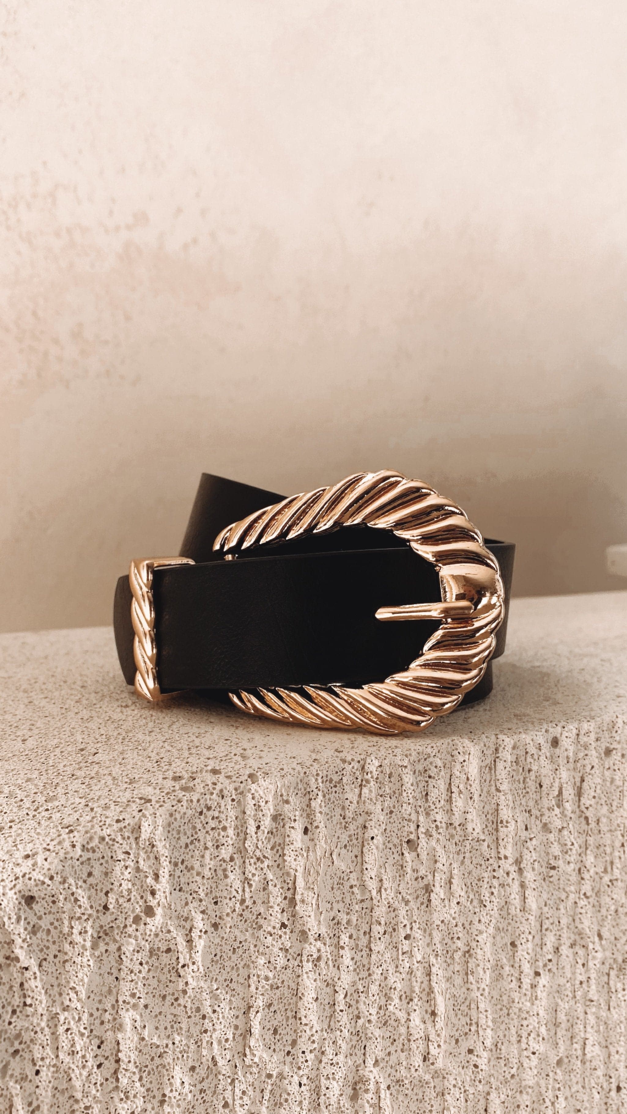 Amelie Twist Buckle Belt - Black/Gold