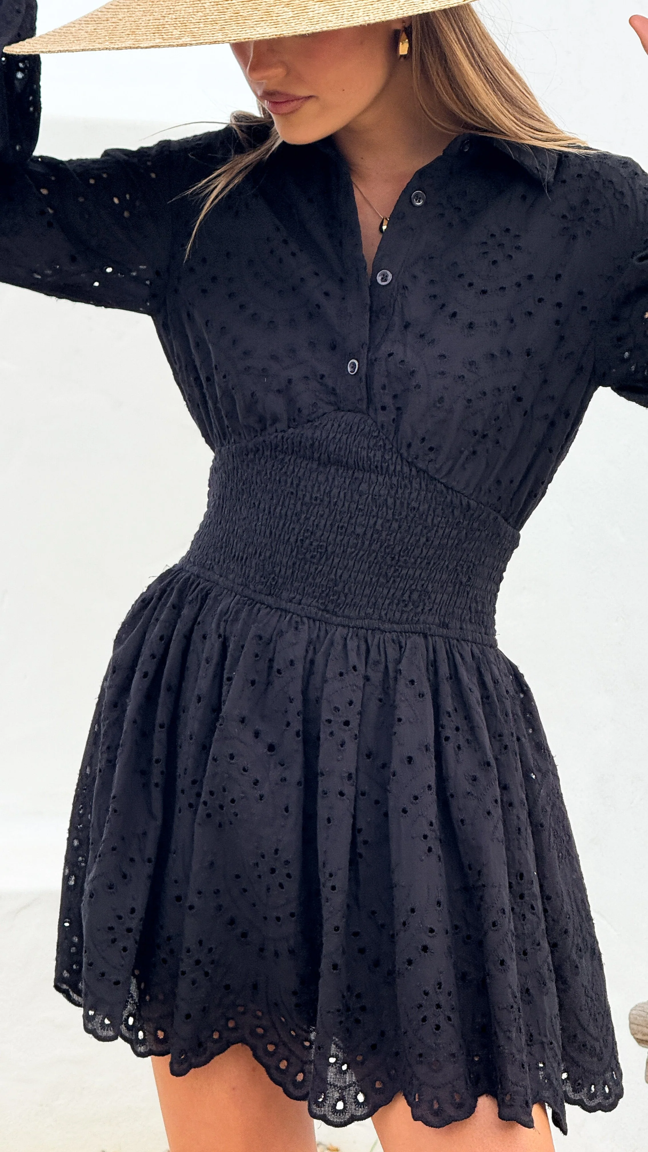 Brittney Long Sleeve Mini Dress - Black