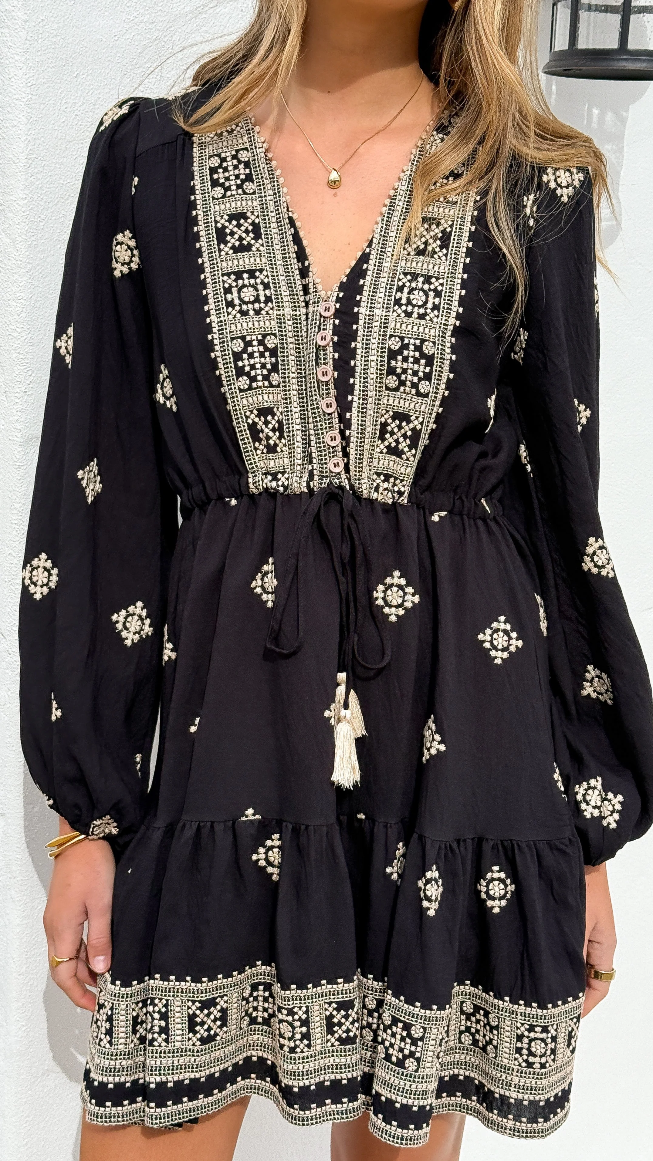 Delainey Mini Dress - Black/Beige