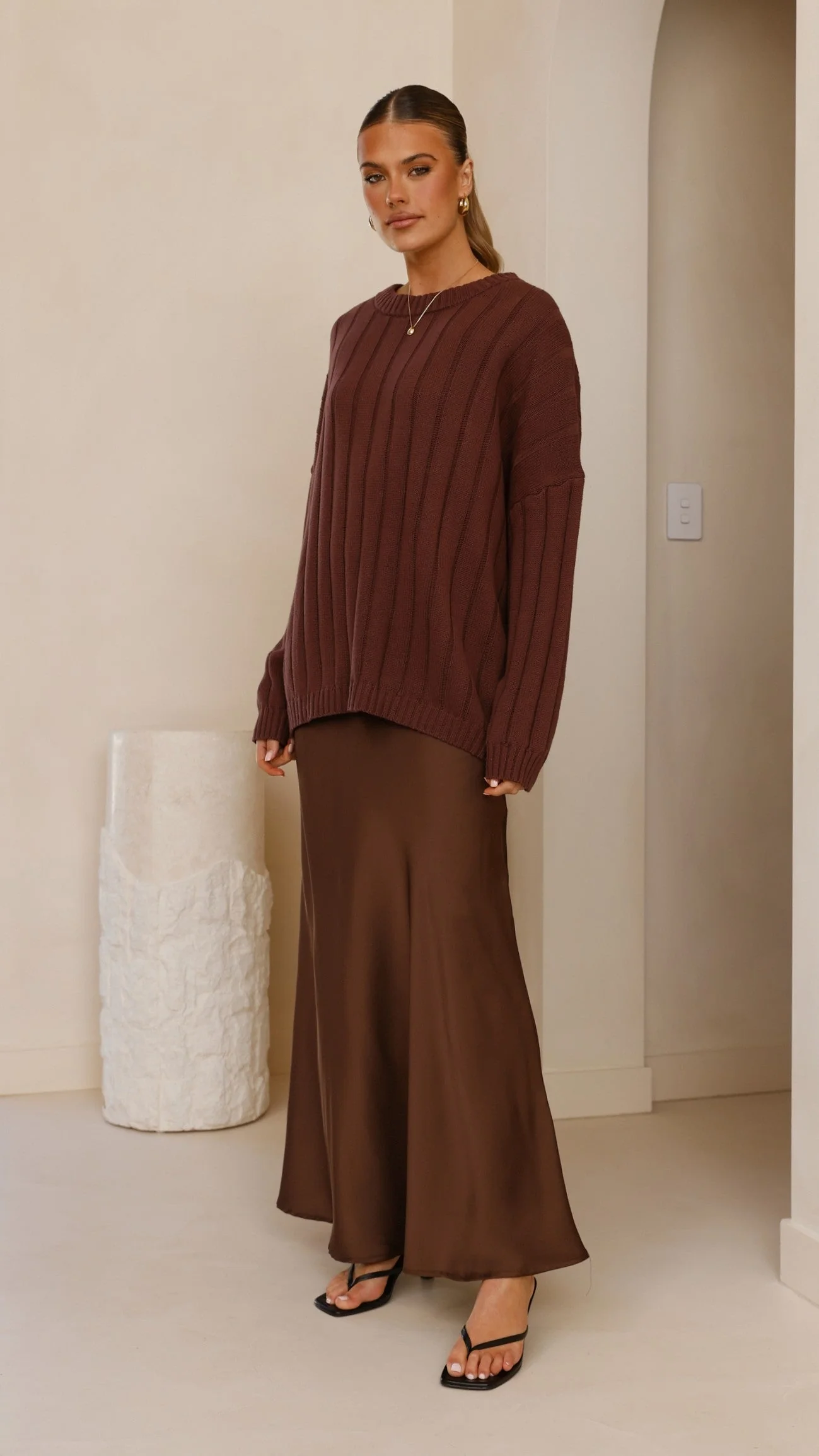Darina Bias Cut Maxi Skirt - Chocolate