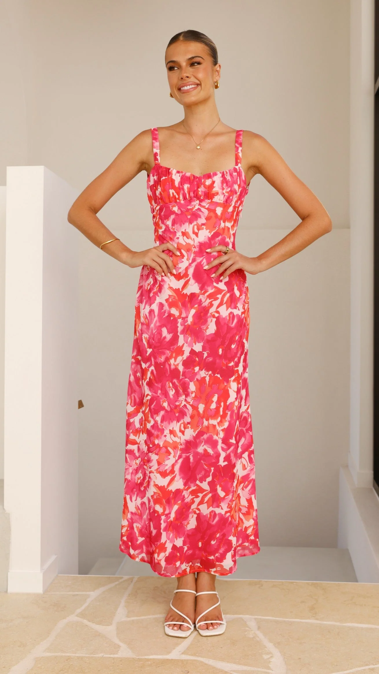 Margo Midi Dress - Pink/Red Floral