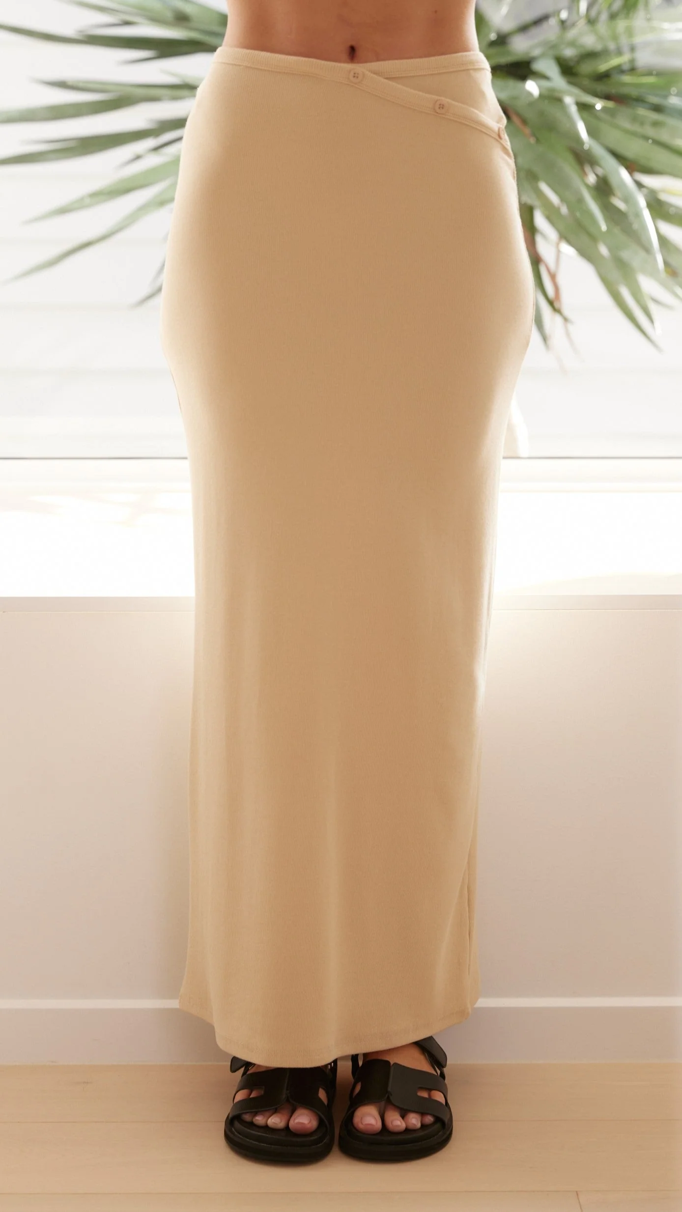 Rahela Button Top and Maxi Skirt Set  - Beige