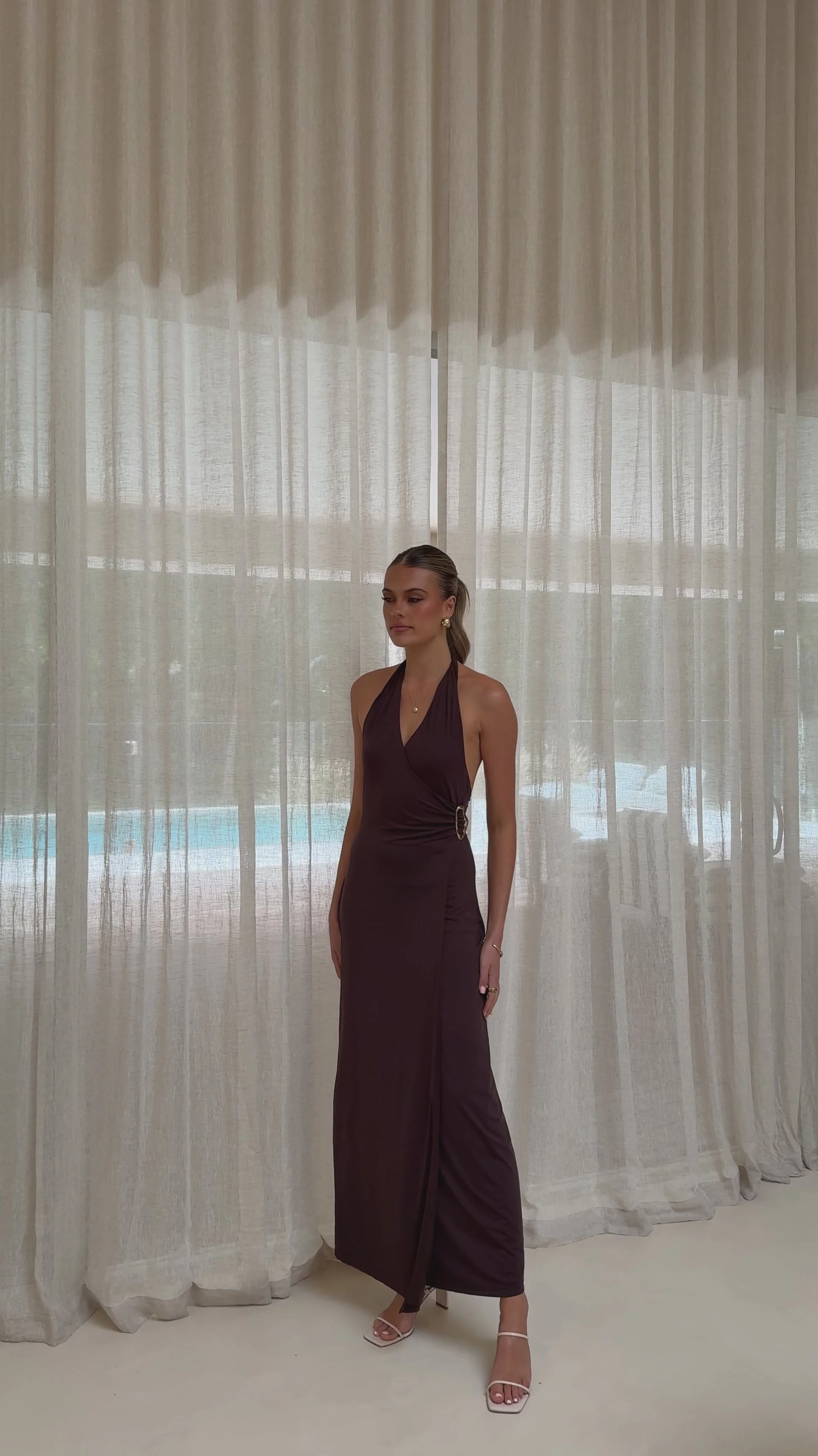 Verje Halter Maxi Dress - Brown