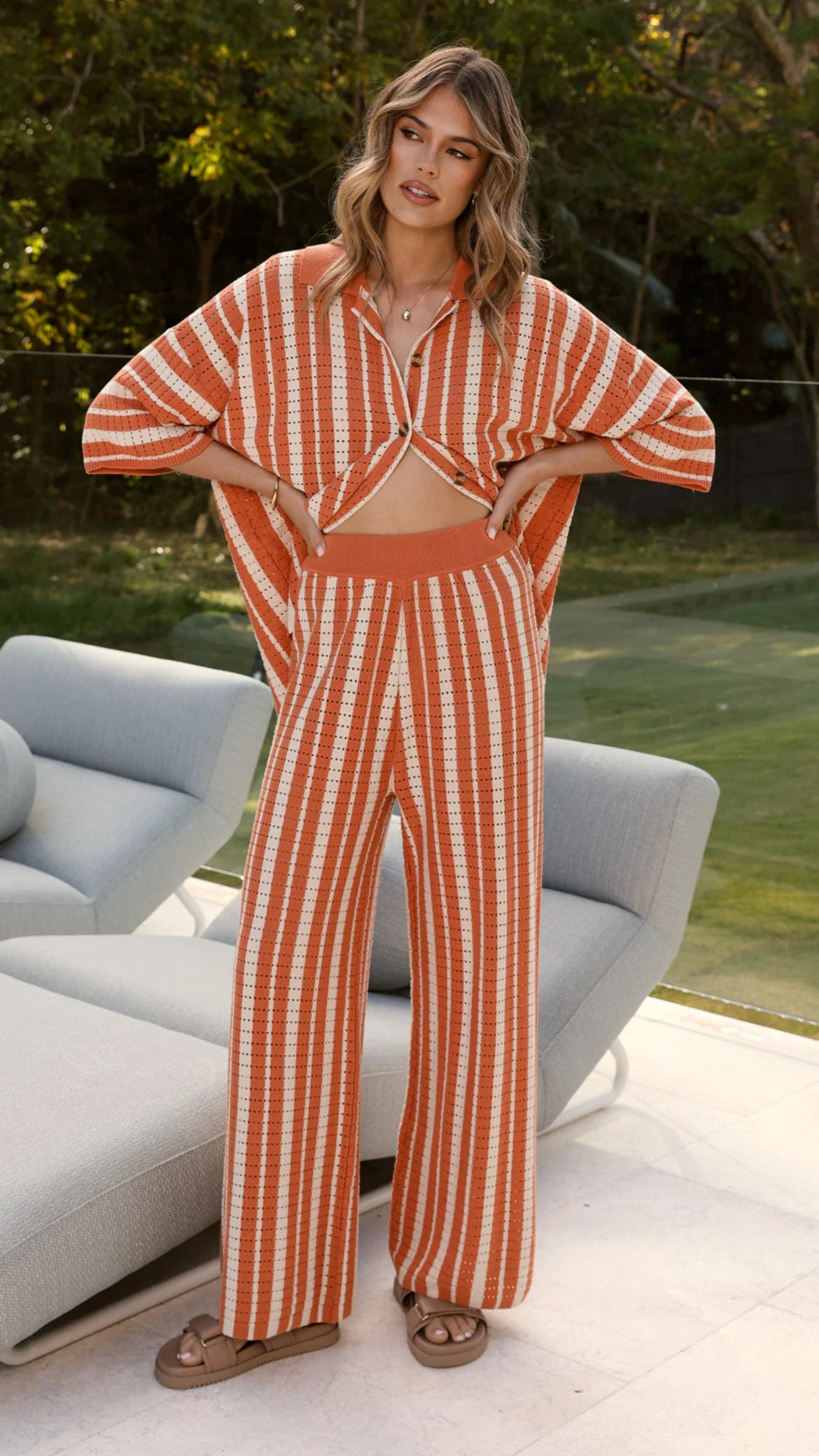 Layla Knit Wide Leg Pants - Orange