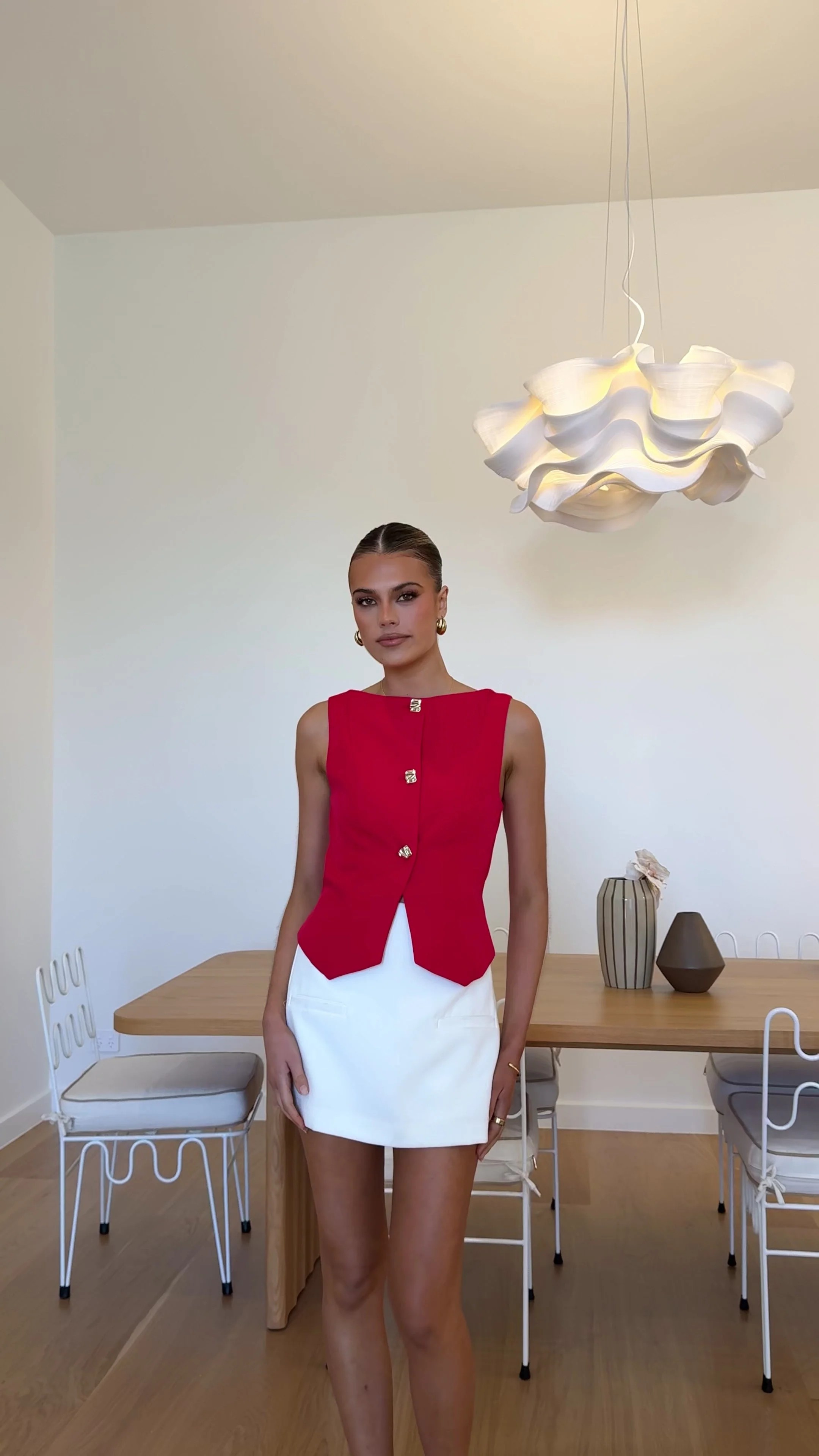 Alexis Button Up Vest - Red