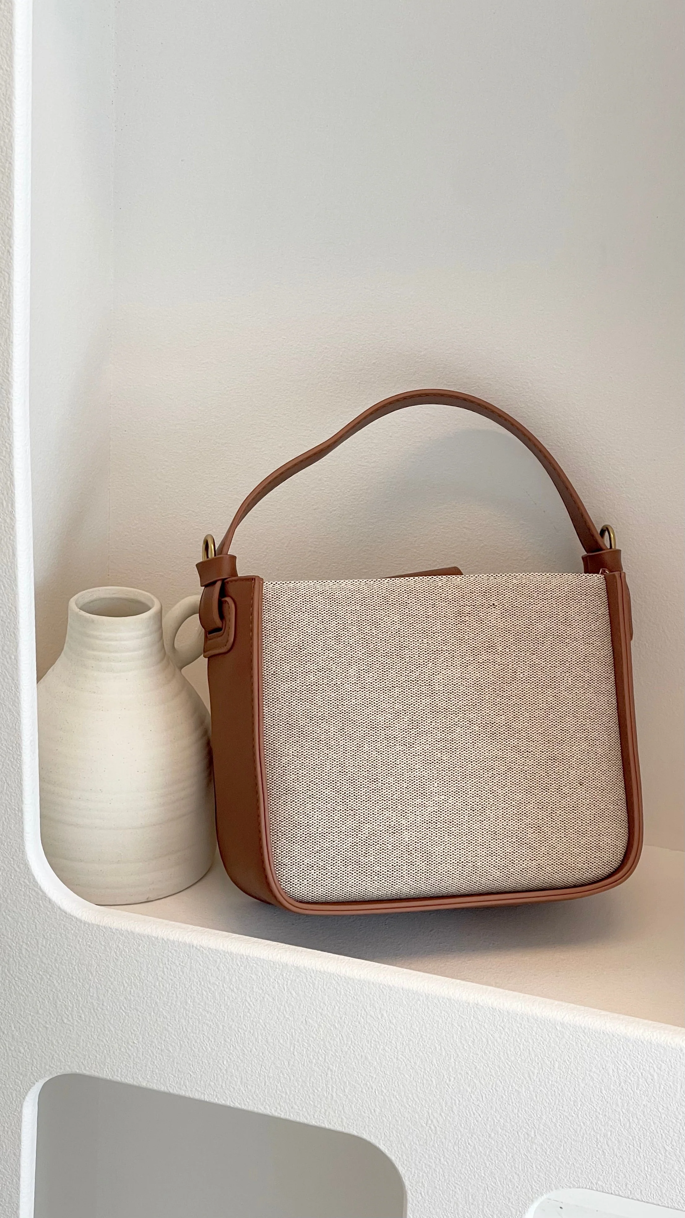 Poppi Canvas Mini Handbag - Tan/Natural