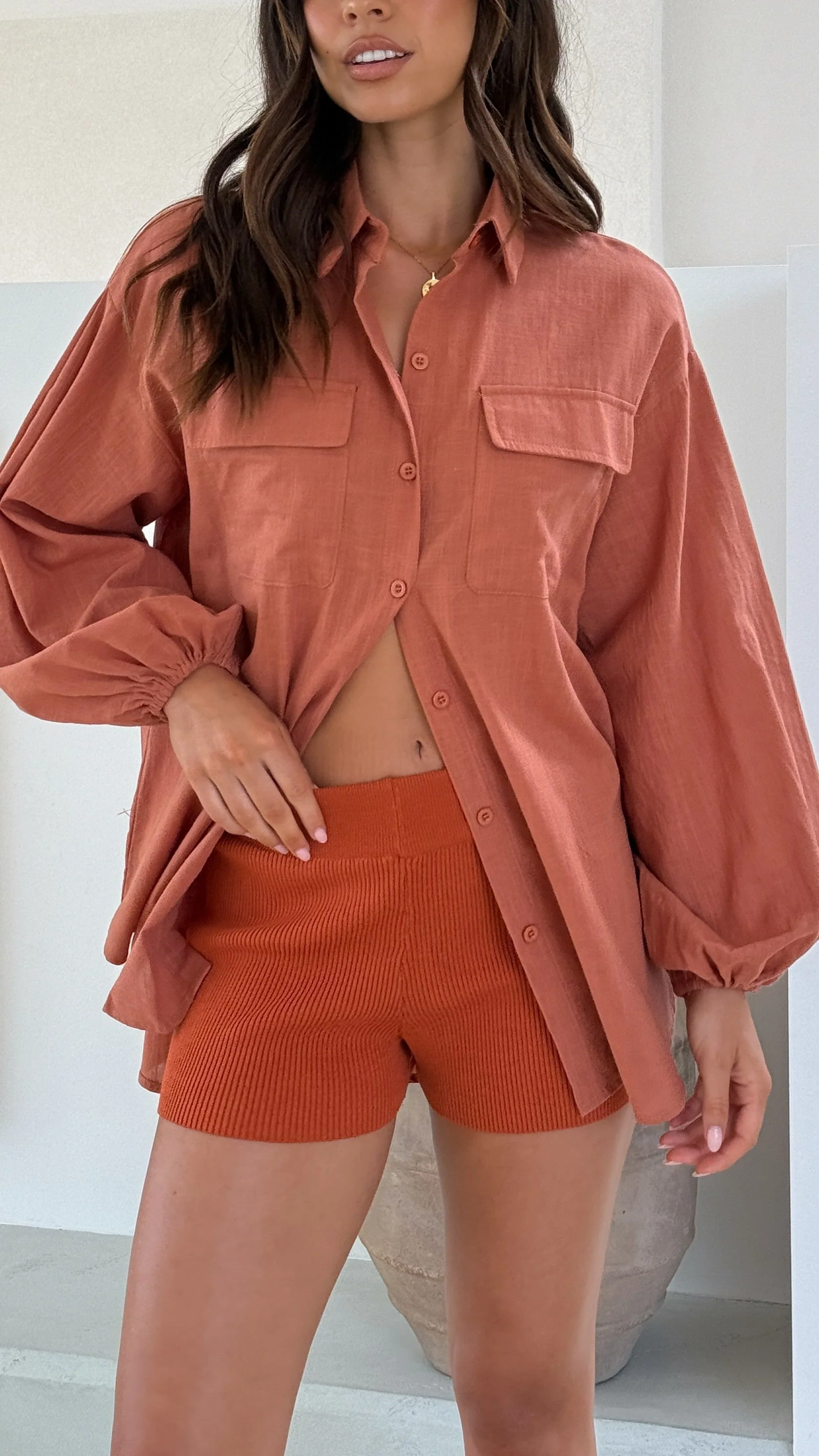 Bianca Knit Ribbed Shorts - Rust